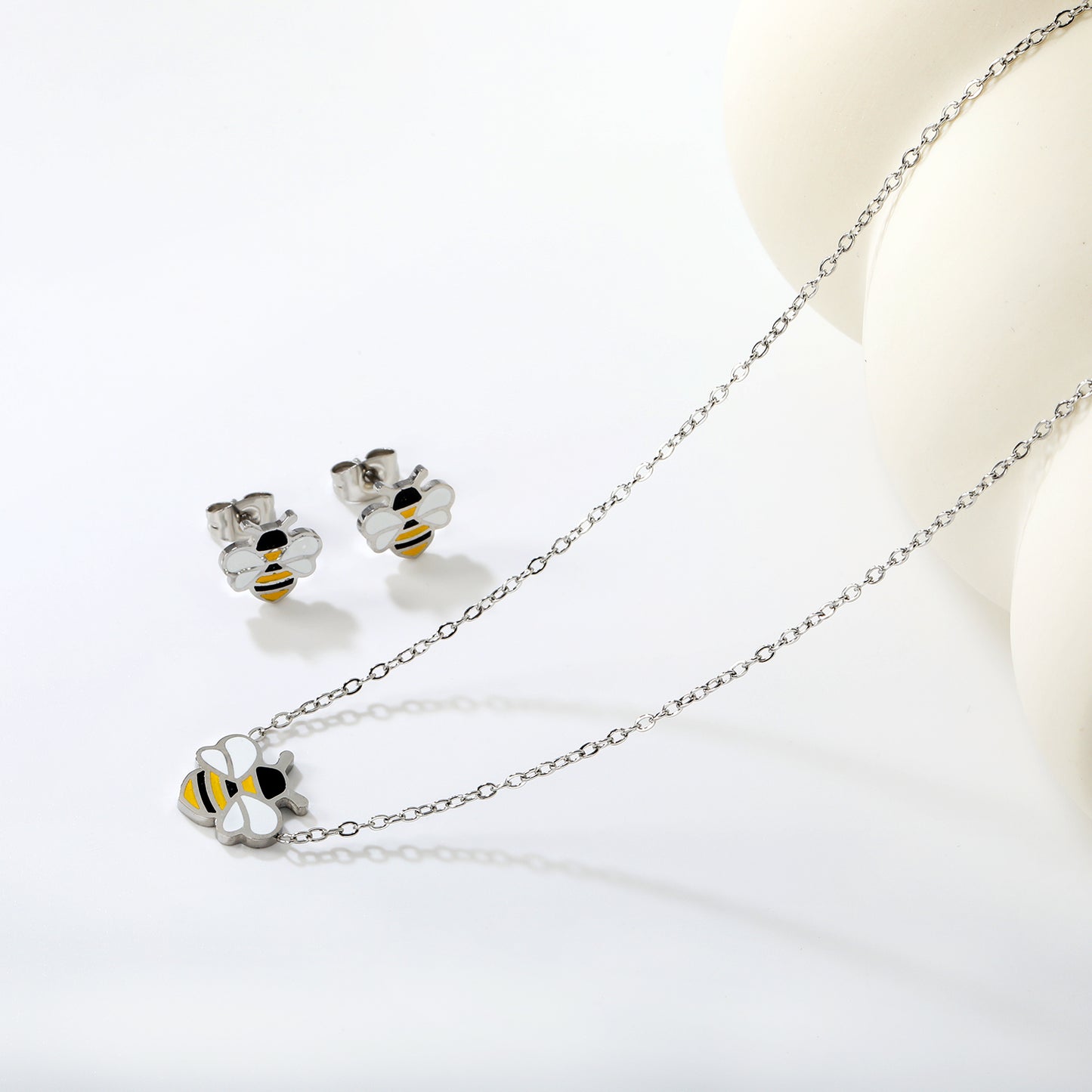 Wholesale Bee Jewelry Set - Enamel & Stainless Steel | Waterproof Hypoallergenic Earrings & Necklace | Matching Set
