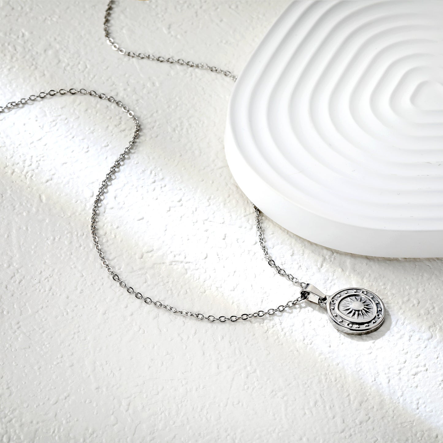 ⨠Wholesale Sun Moon Star Compass Pendant Necklace - 15.4mm Stainless Steel w/ 45+5cm Chain (5.5g)