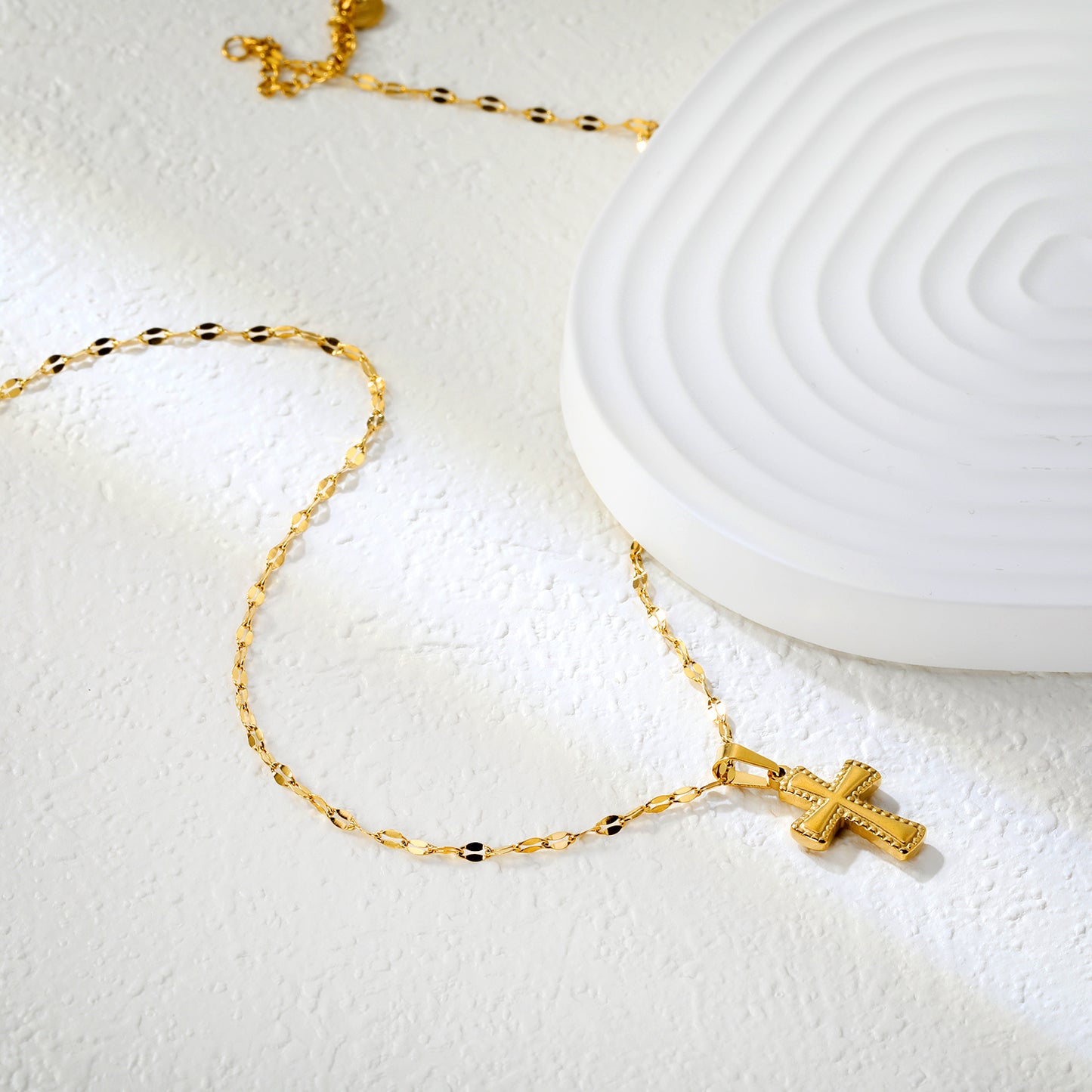 ✨Wholesale Gold Cross Necklace Set 3-Piece Layered (5-31.3mm) + 18.8mm Crucifix | 40+5cm & 45+5cm Chains | Stainless Steel Bulk