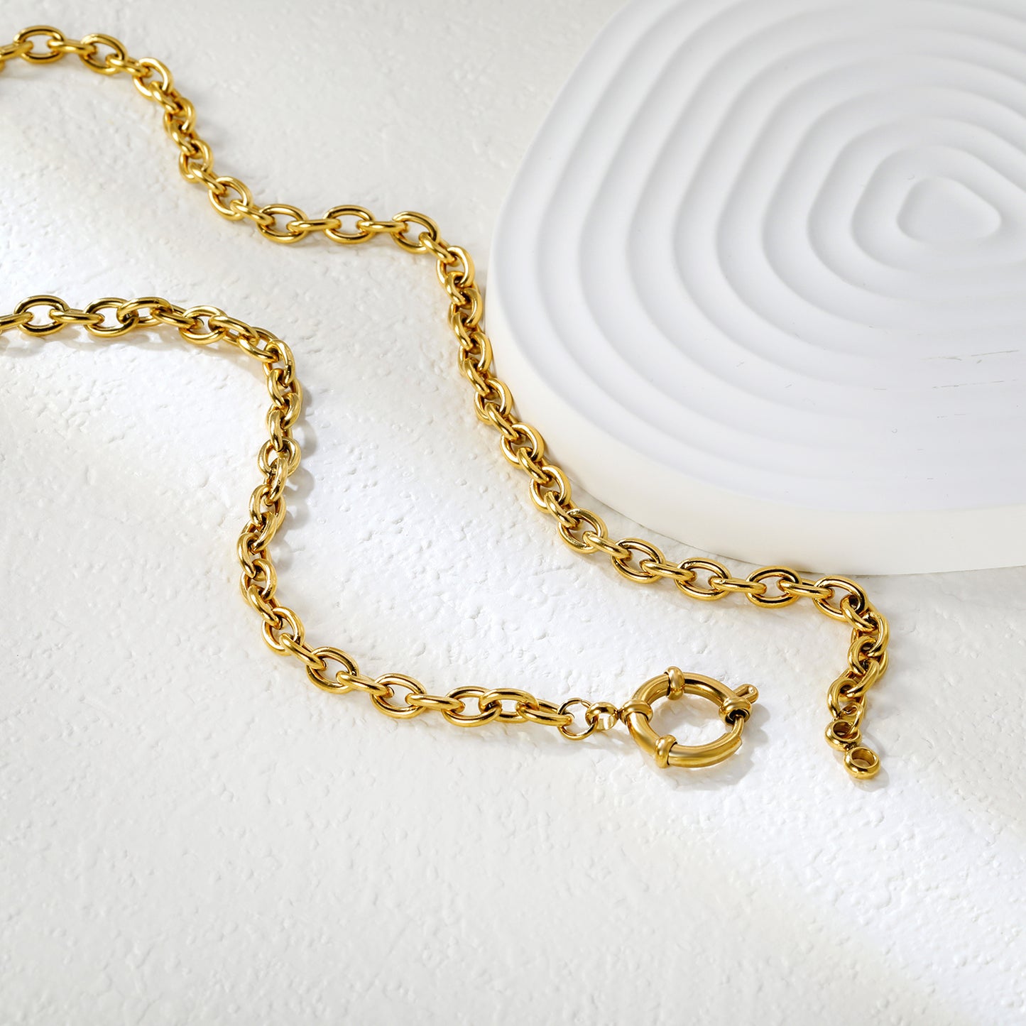 ✨ Wholesale Gold Stainless Steel Necklace Set - 5x7mm O-Link Chain & 4x12mm Long Flat Cross Chain (40cm)