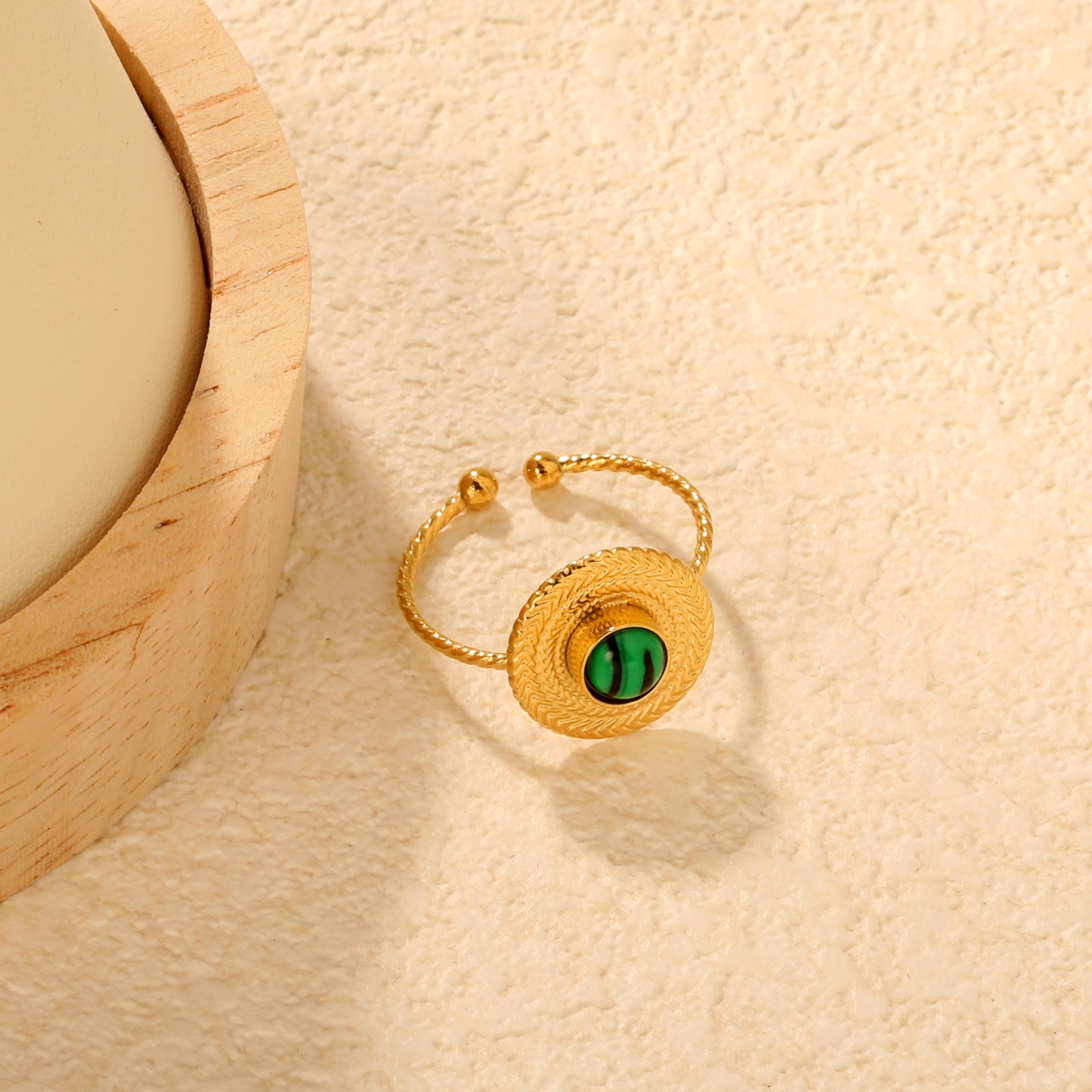 Dainty Malachite Stone Cuff Ring | Waterproof Stainless Steel for Women