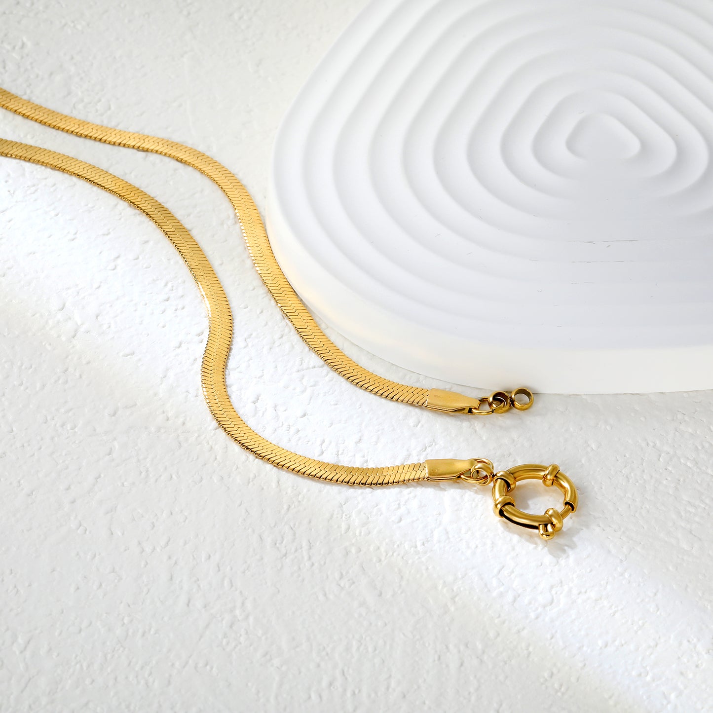 ✨ Wholesale Gold Stainless Steel Necklace Set - 5mm Flat Snake Chain (43cm) & 4mm Cable Chain (40cm) w/ 14.1mm-14.6mm Clasps
