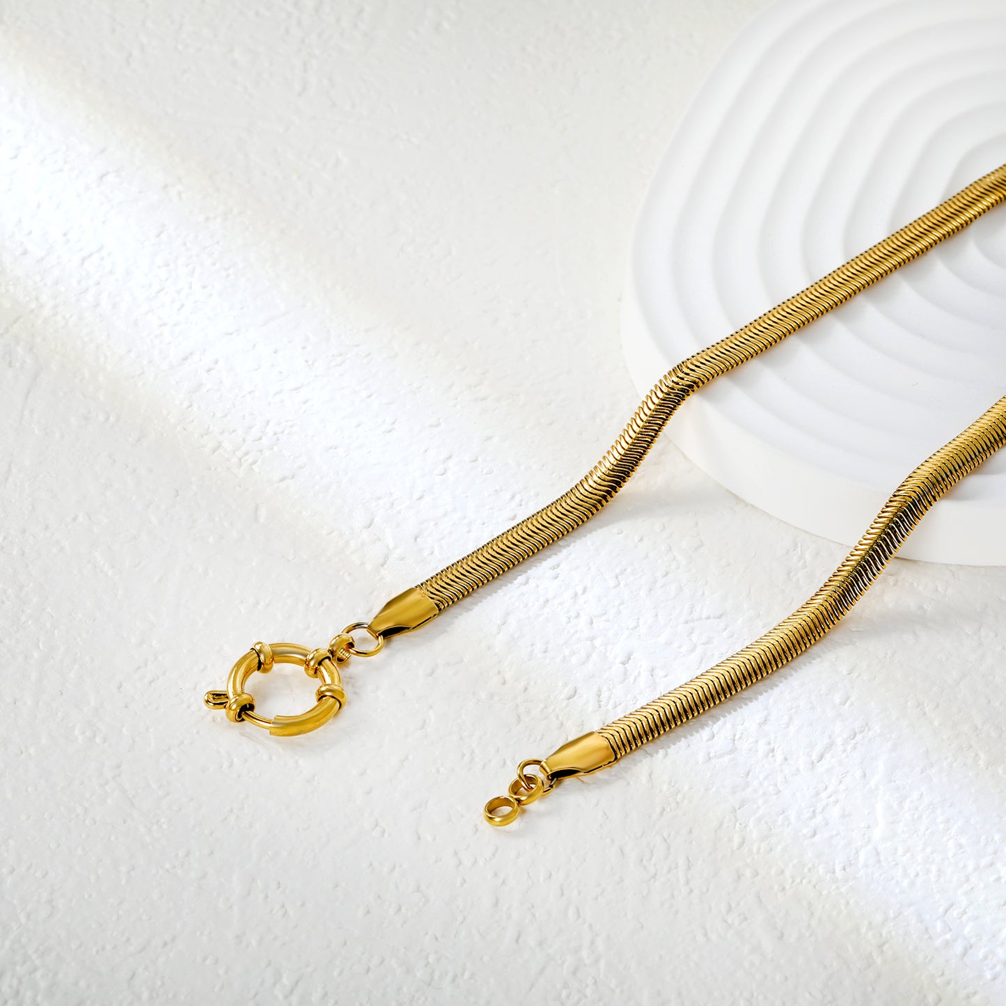 ✨ Wholesale Gold Stainless Steel Necklace Set - 5mm Flat Snake Chain (43cm) & 4mm Cable Chain (40cm) w/ 14.1mm-14.6mm Clasps