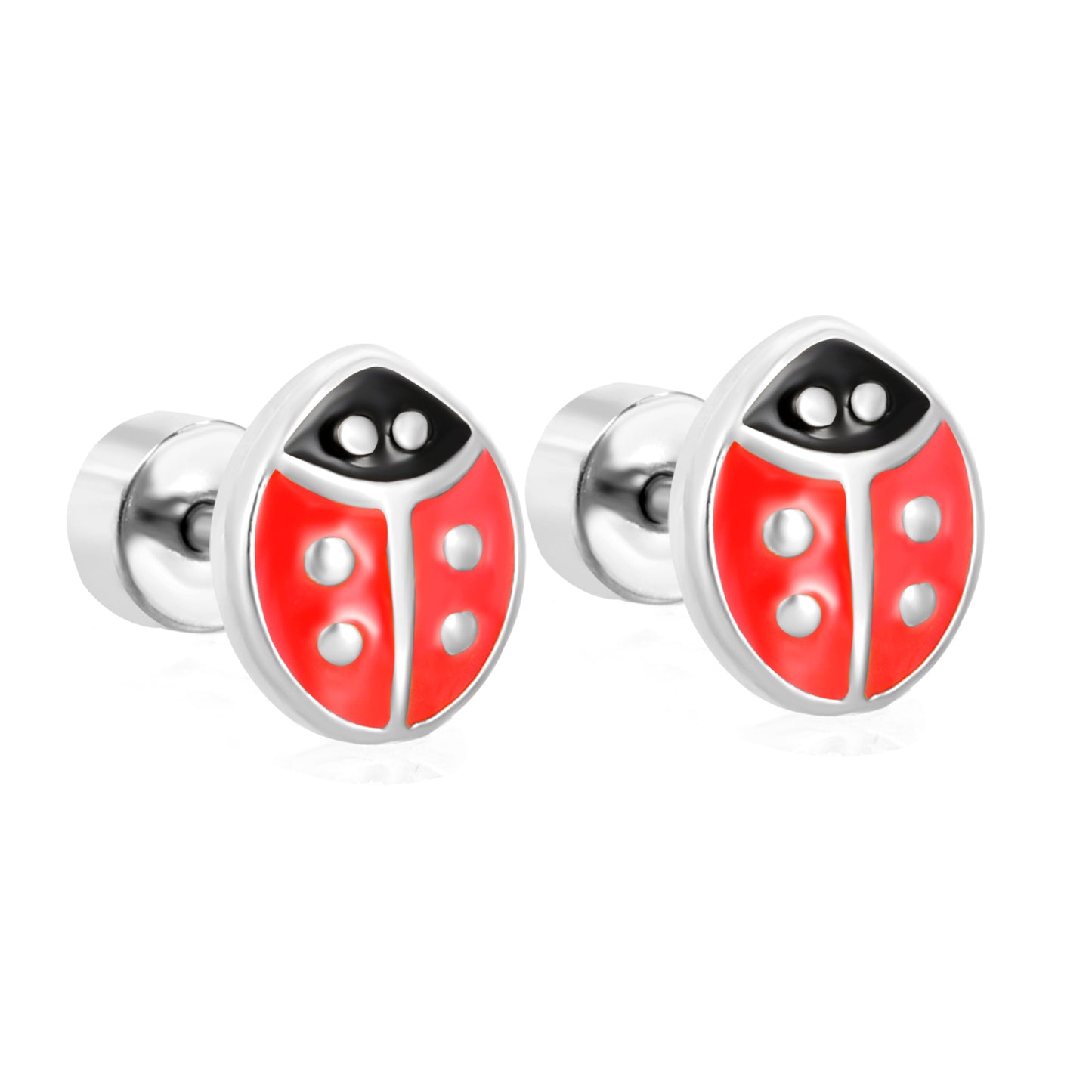 6*7.3mm Kids enamel drip oil Jewelry Red Ladybug Screw Back Earrings Lovely