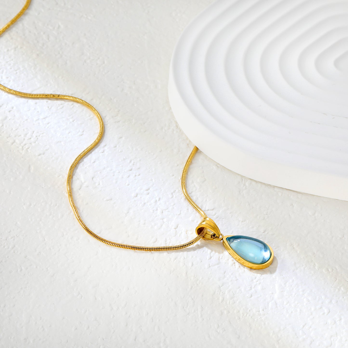✨ Wholesale Blue & Green Teardrop Necklace Set - 10.4x20.6mm & 10.2x18.6mm Crystal Pendants | 1.2mm Snake Chains 40+5cm (6.3g)