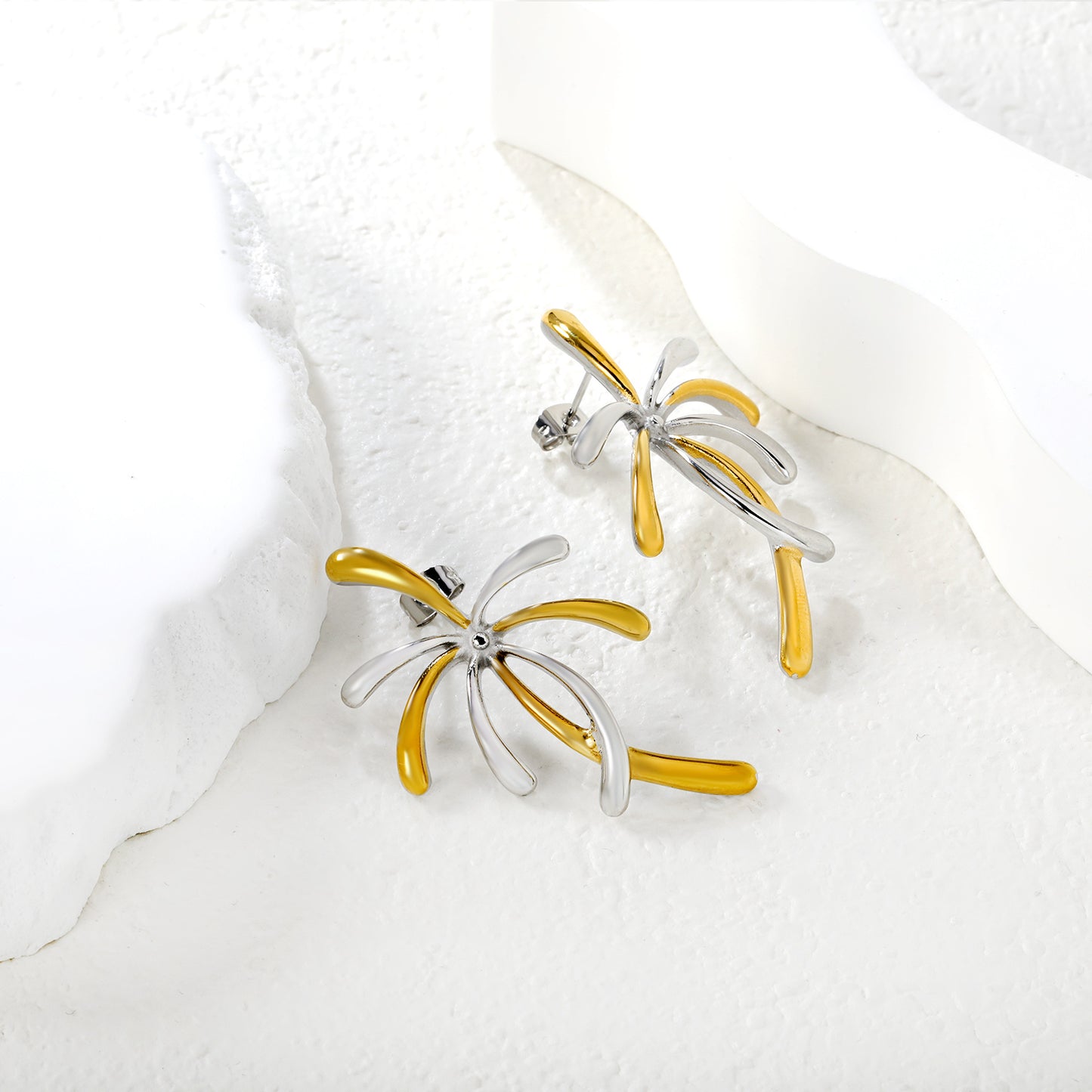 Mixed Metal Abstract Starburst Earrings | Hypoallergenic Waterproof Dangle Accessories