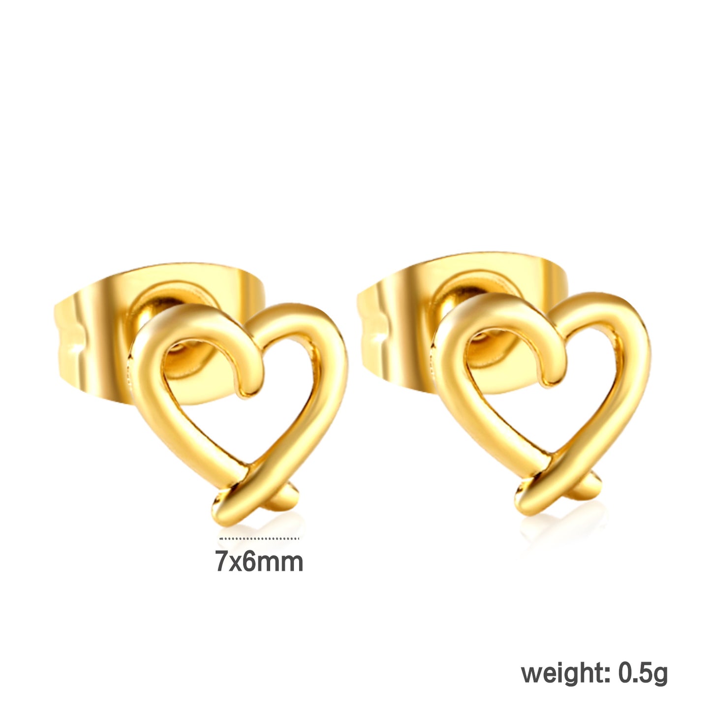 7*6mm PVD 18k Gold/Steel Stainless Stud Earring Hypoallergenic Love Shape