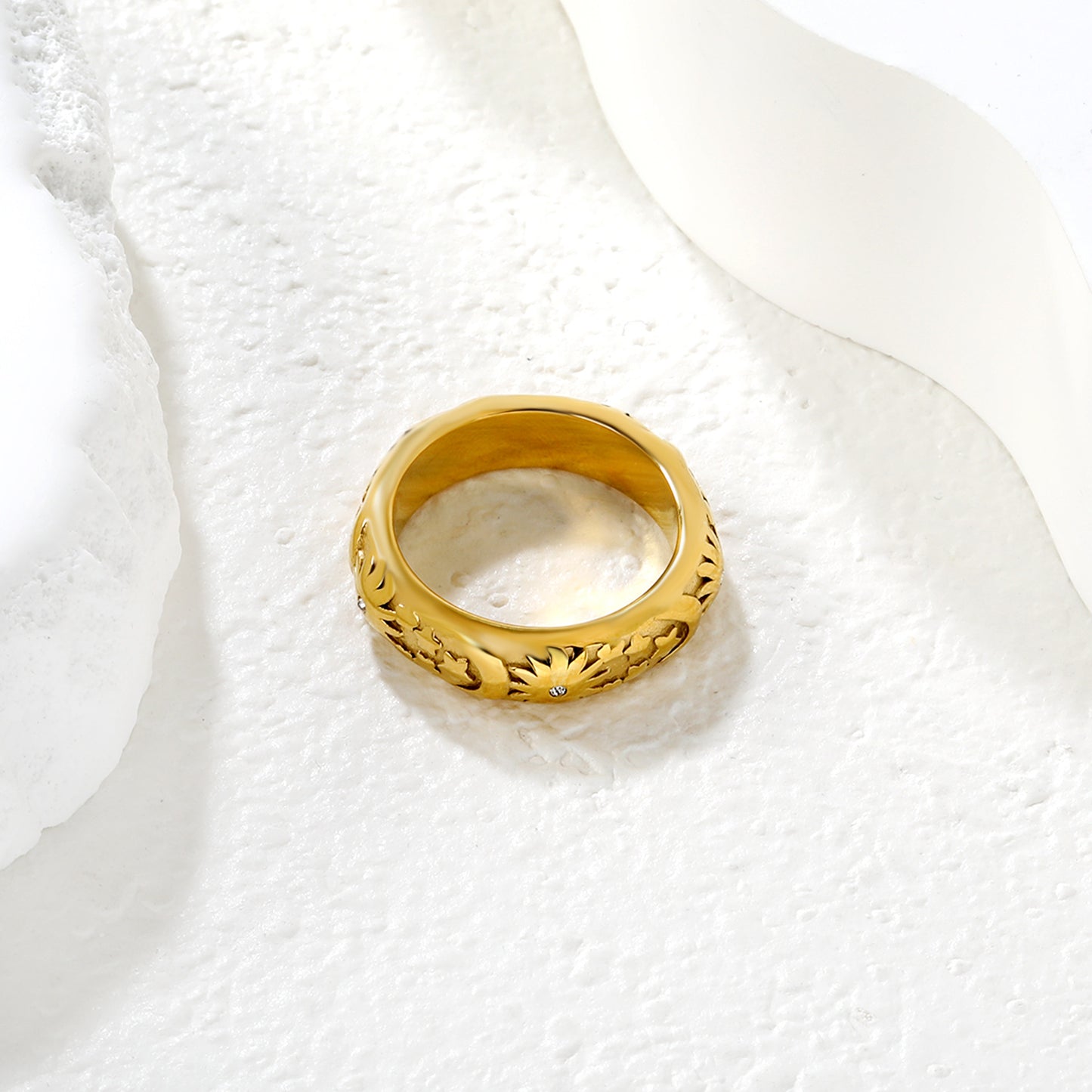 Wholesale Women Ring | Star Moon Sun Design with Crystals | Waterproof Hypoallergenic Stainless Steel Adjustable Ring