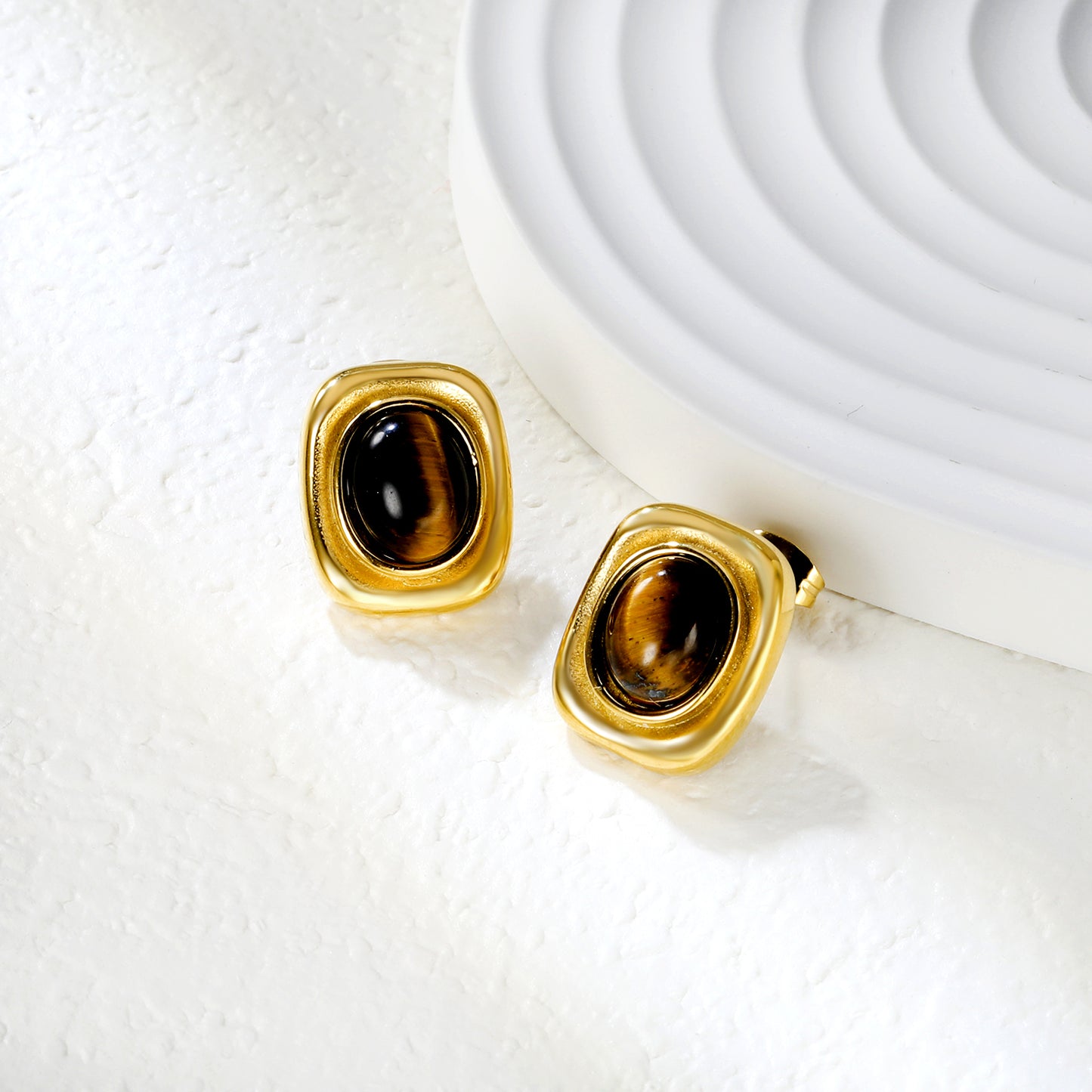 ✨ Natural Tiger Eye Studs Wholesale 14.4x17.2mm Mixed-Cut | Gold Plated Earrings | 6.5g Luxury Weight