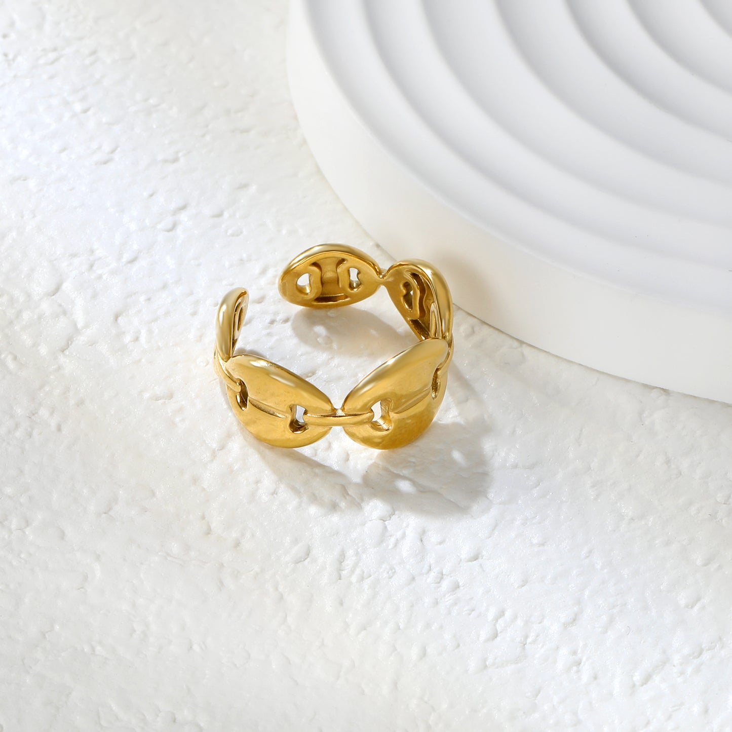 ✨ Wholesale Stainless Steel Open Ring - Gold Tone Adjustable Size 8 (10mm Height, 2.8g)