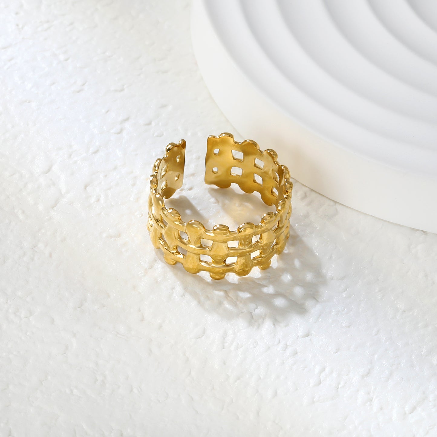 11.8mm Gold Stainless Steel Open Ring - Adjustable (2.8g) - Bulk Wholesale Jewelry (10/50/100pcs) - Hypoallergenic Statement Ring