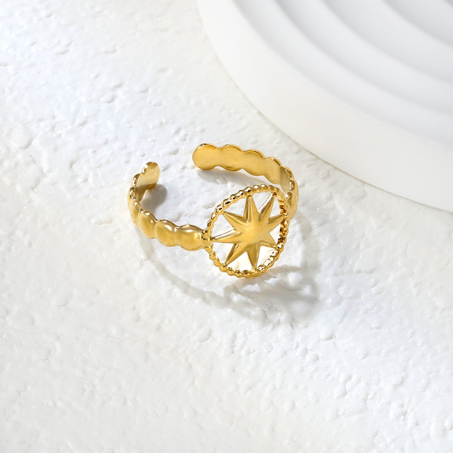 ⨠Wholesale Gold Stainless Steel Statement Ring - 11.9mm Height Open Band | Size 8 (1.4g)