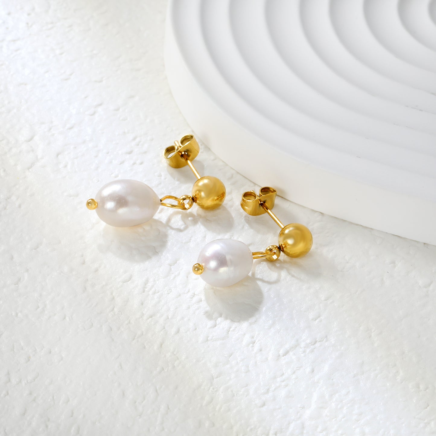 ✨ Luxury Pearl Earrings Wholesale 8.4x12mm Natural Pearl | 6mm Gold Spacer | Hypoallergenic Jewelry for Boutiques