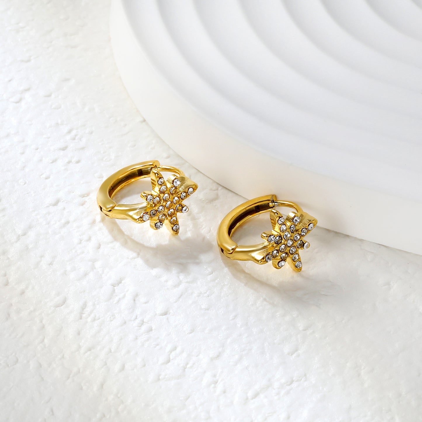 ✨ Wholesale Gold Stainless Steel Ear Cuff Set - 5 Styles (Stars/Crosses/Sunburst) w/ White Zircon | 10mm Inner Diameter (1.7-2.1g)