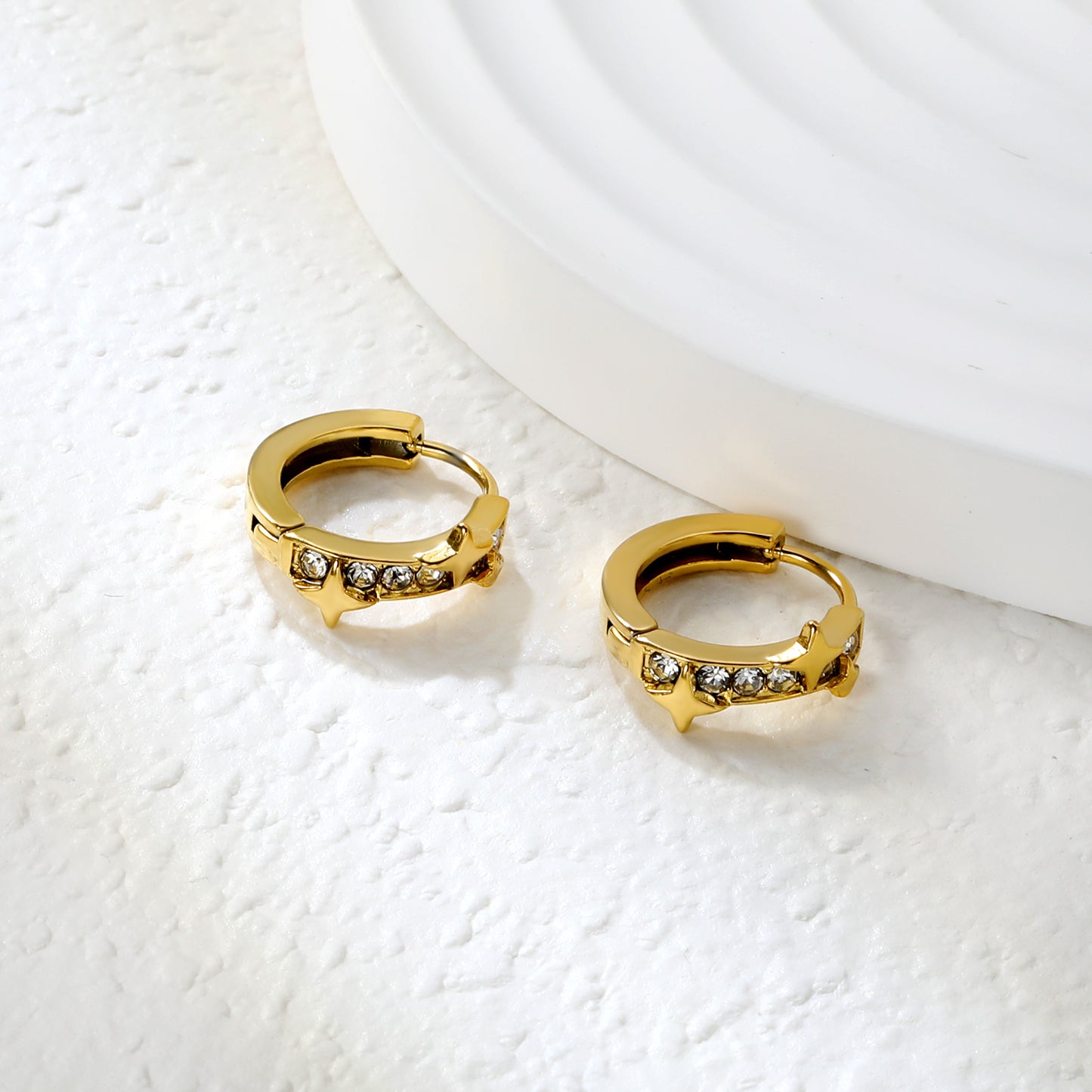 Wholesale Gold Stainless Steel Earrings Collection - 6 Trendy Styles with White Zircon/Czech Glass (2.2mm French Hooks)
