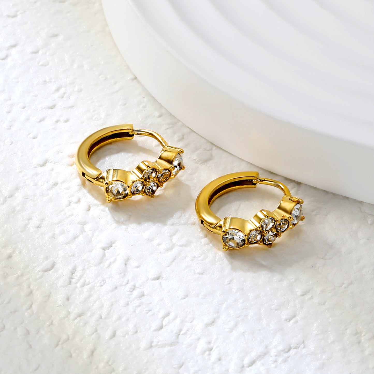 Wholesale Gold Stainless Steel Earrings Collection - 6 Trendy Styles with White Zircon/Czech Glass (2.2mm French Hooks)
