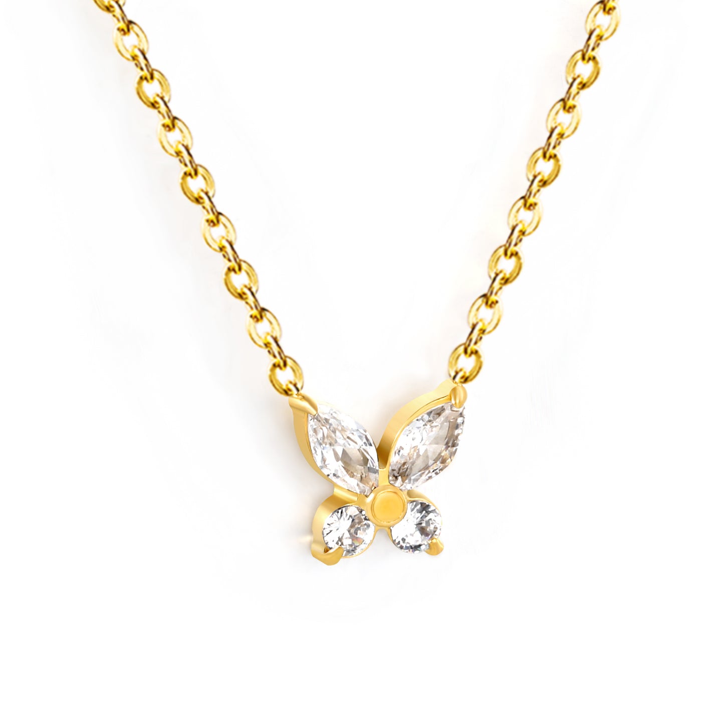 45+5cm Stainless Steel Necklace 8.8*9.1mm Dainty Zircon Butterfly Charm for Women Wholesale