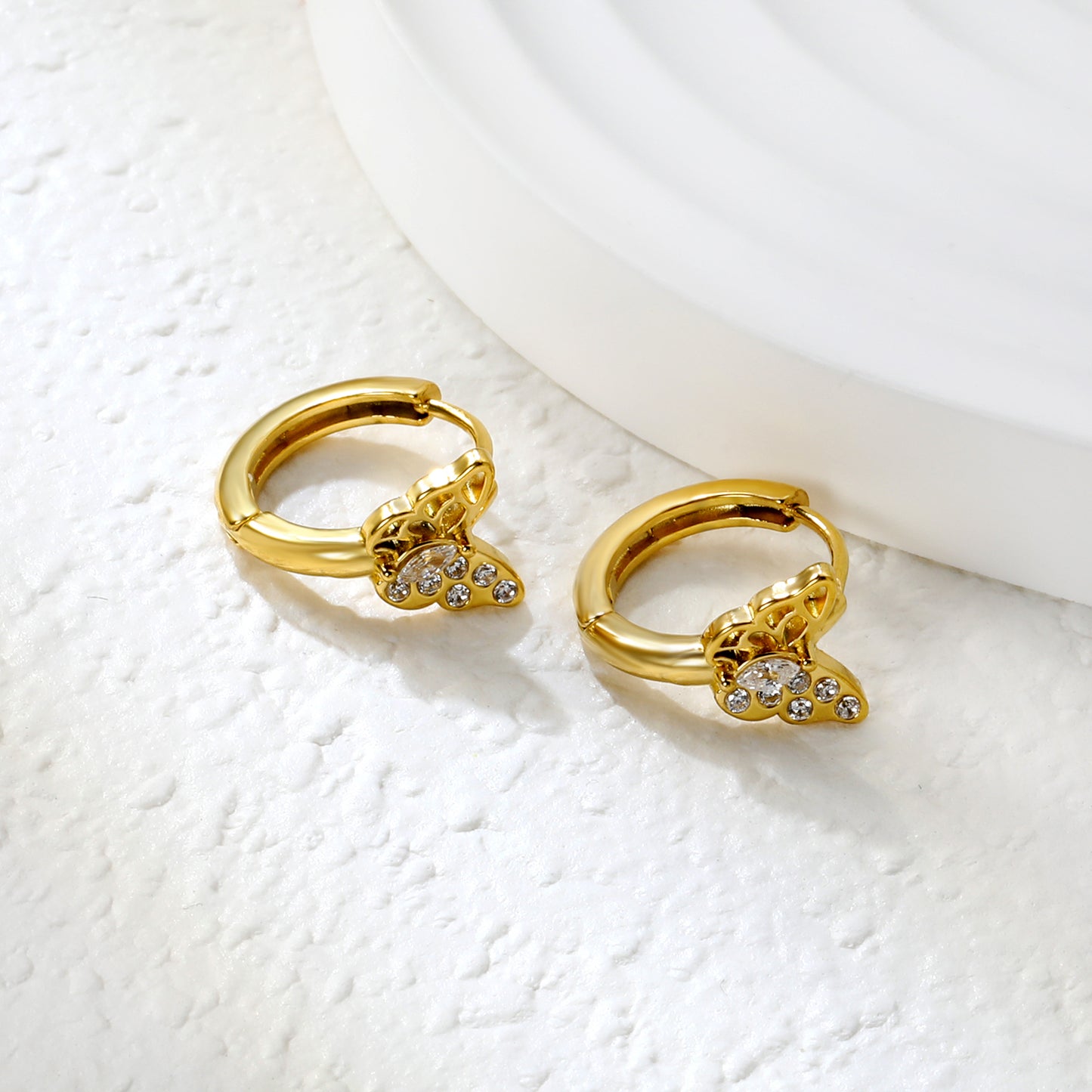 Wholesale Nature-Inspired Earrings – Butterfly & Bee Designs with White Zircon/Czech Glass (Gold Stainless Steel, 2.2mm French Hook)