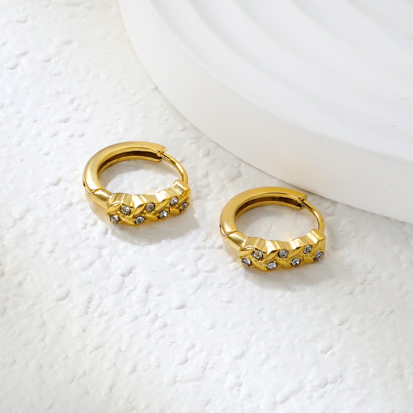 ✨ Wholesale Gold Stainless Steel Ear Cuff Set - 5 Geometric Designs w/ White Crystals | 10mm Adjustable (1.7-2.2g)