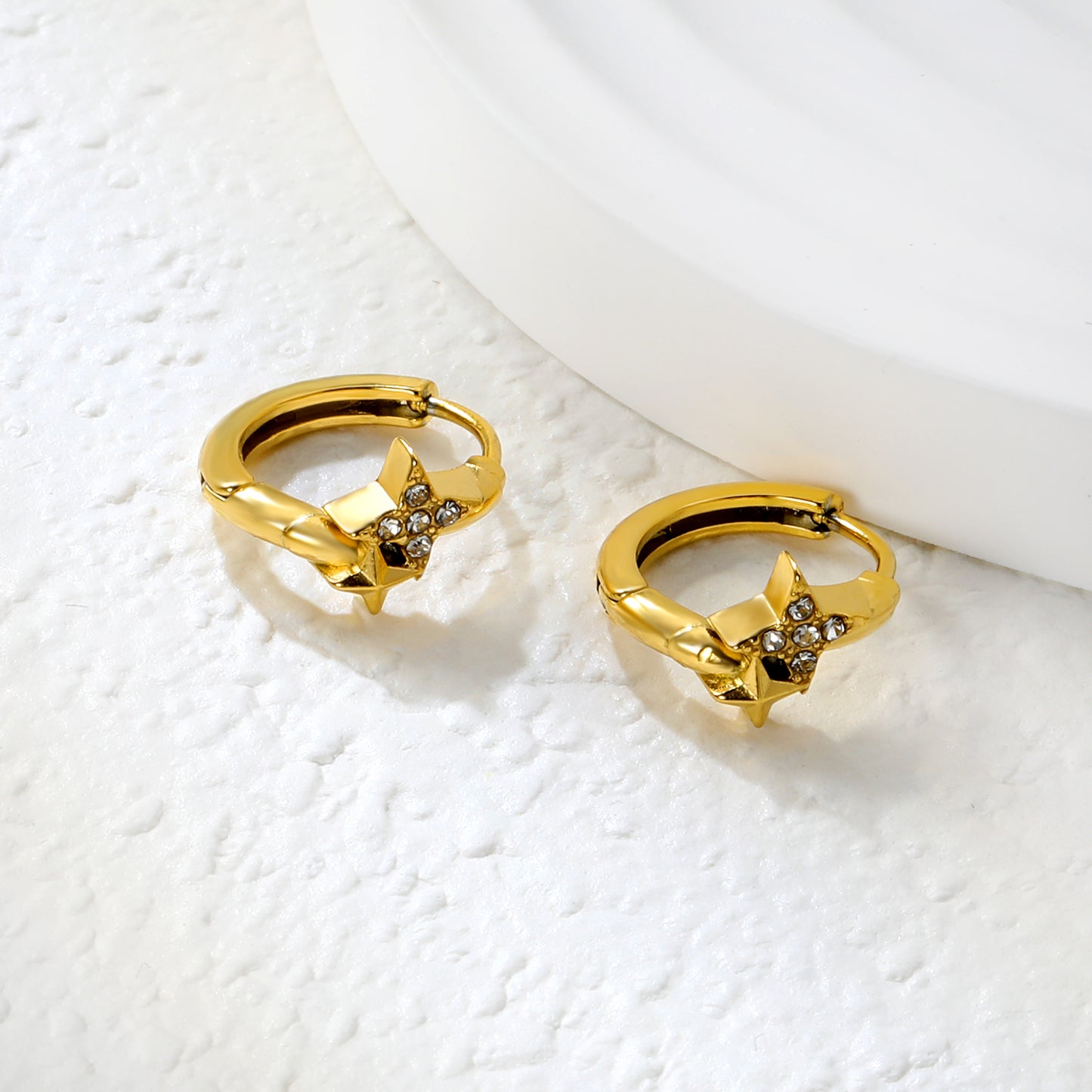 ✨ Wholesale Gold Stainless Steel Ear Cuff Set - 5 Styles (Stars/Crosses/Sunburst) w/ White Zircon | 10mm Inner Diameter (1.7-2.1g)