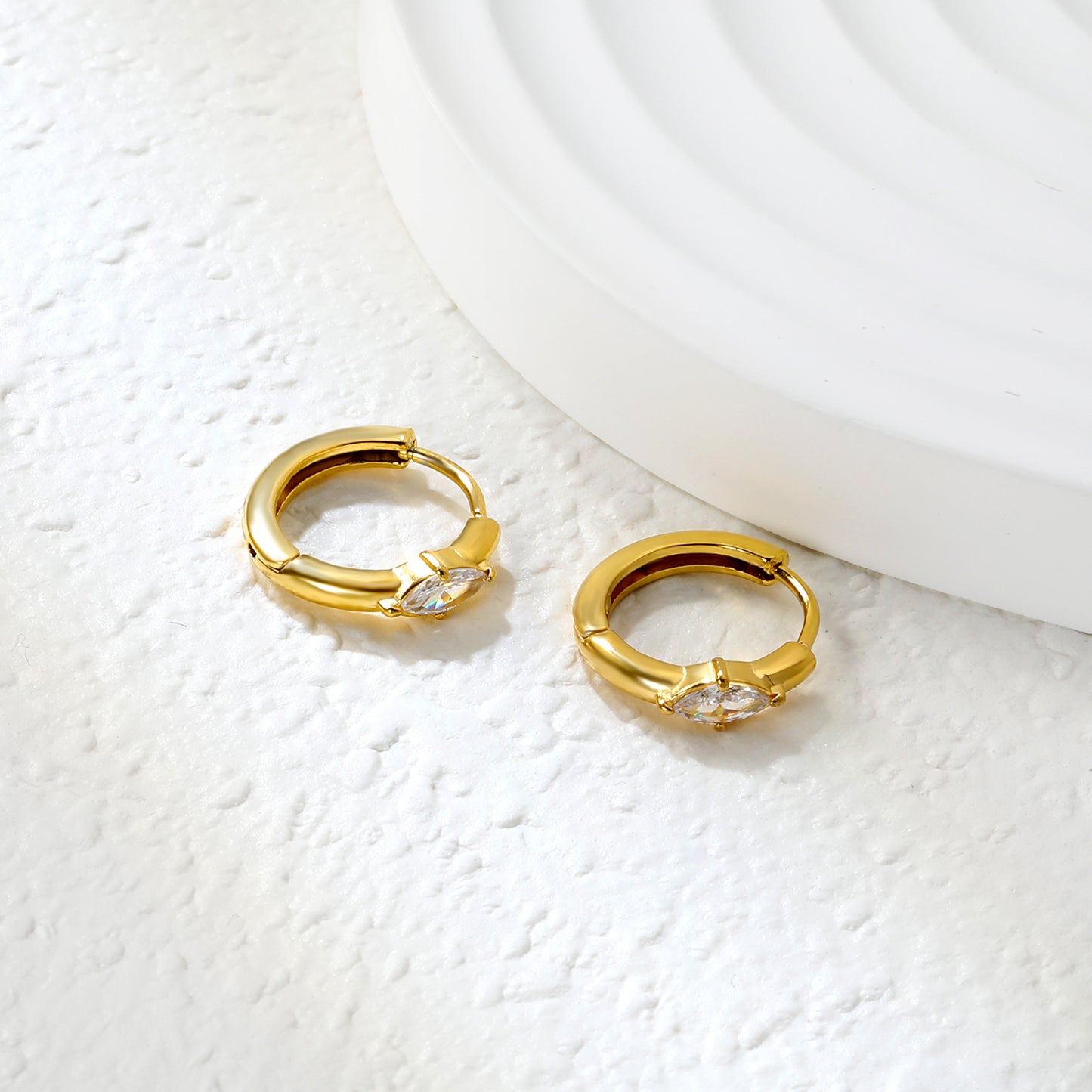 Bulk 4.2x8mm Three Angled Square Zircon Earrings | 2.2mm 10mm Inner Diameter Hook | Gold Plated Stainless Steel Fashion Jewelry