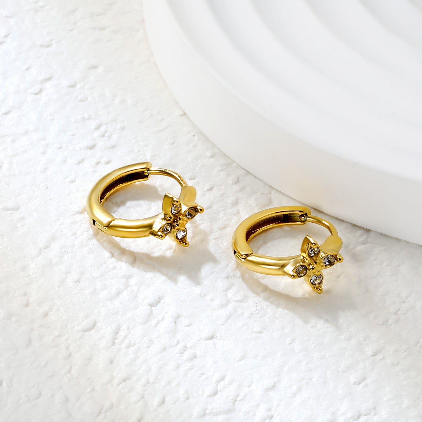 ✨ Wholesale Gold Stainless Steel Ear Cuff Set - 5 Styles (Stars/Crosses/Sunburst) w/ White Zircon | 10mm Inner Diameter (1.7-2.1g)