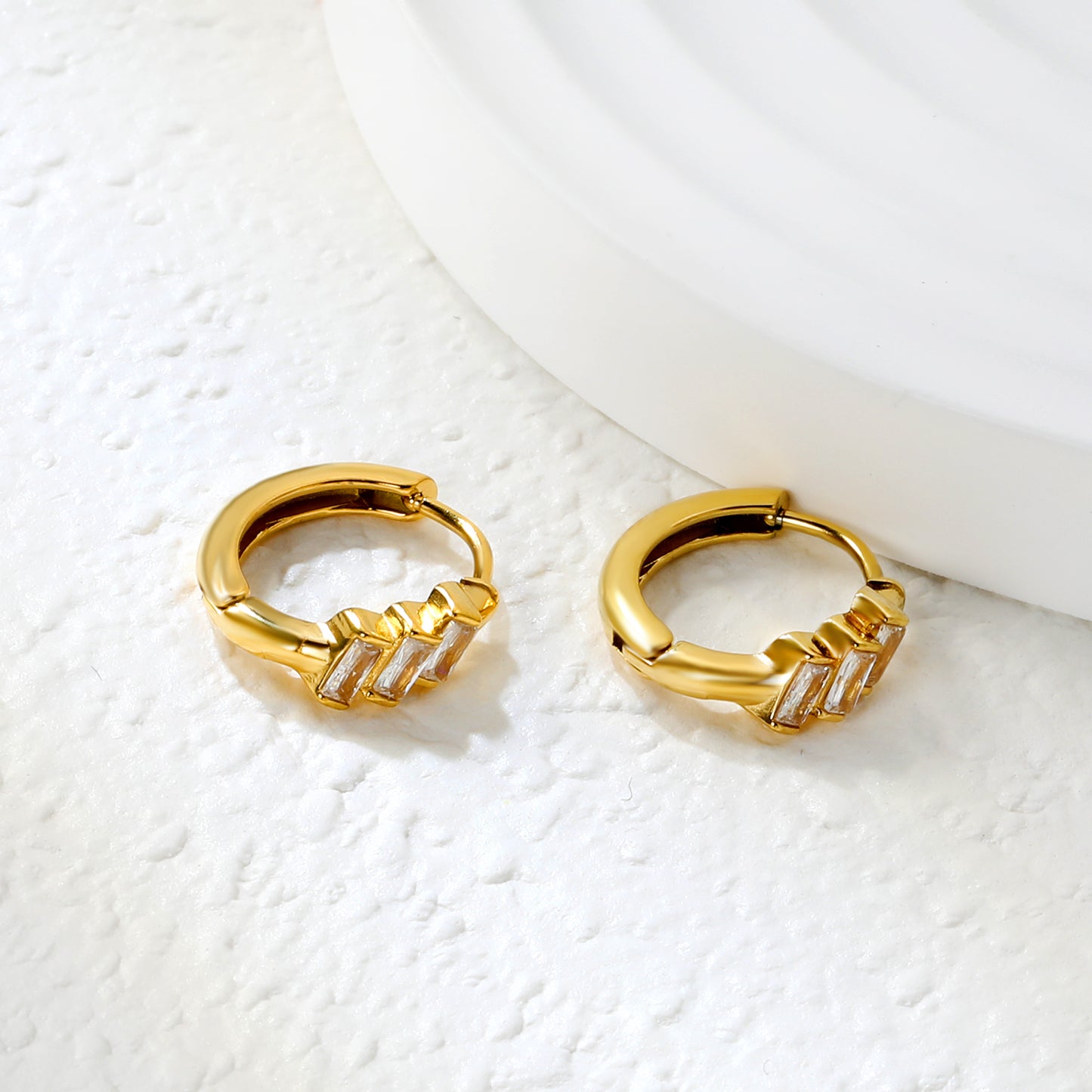 Bulk 4.2x8mm Three Angled Square Zircon Earrings | 2.2mm 10mm Inner Diameter Hook | Gold Plated Stainless Steel Fashion Jewelry