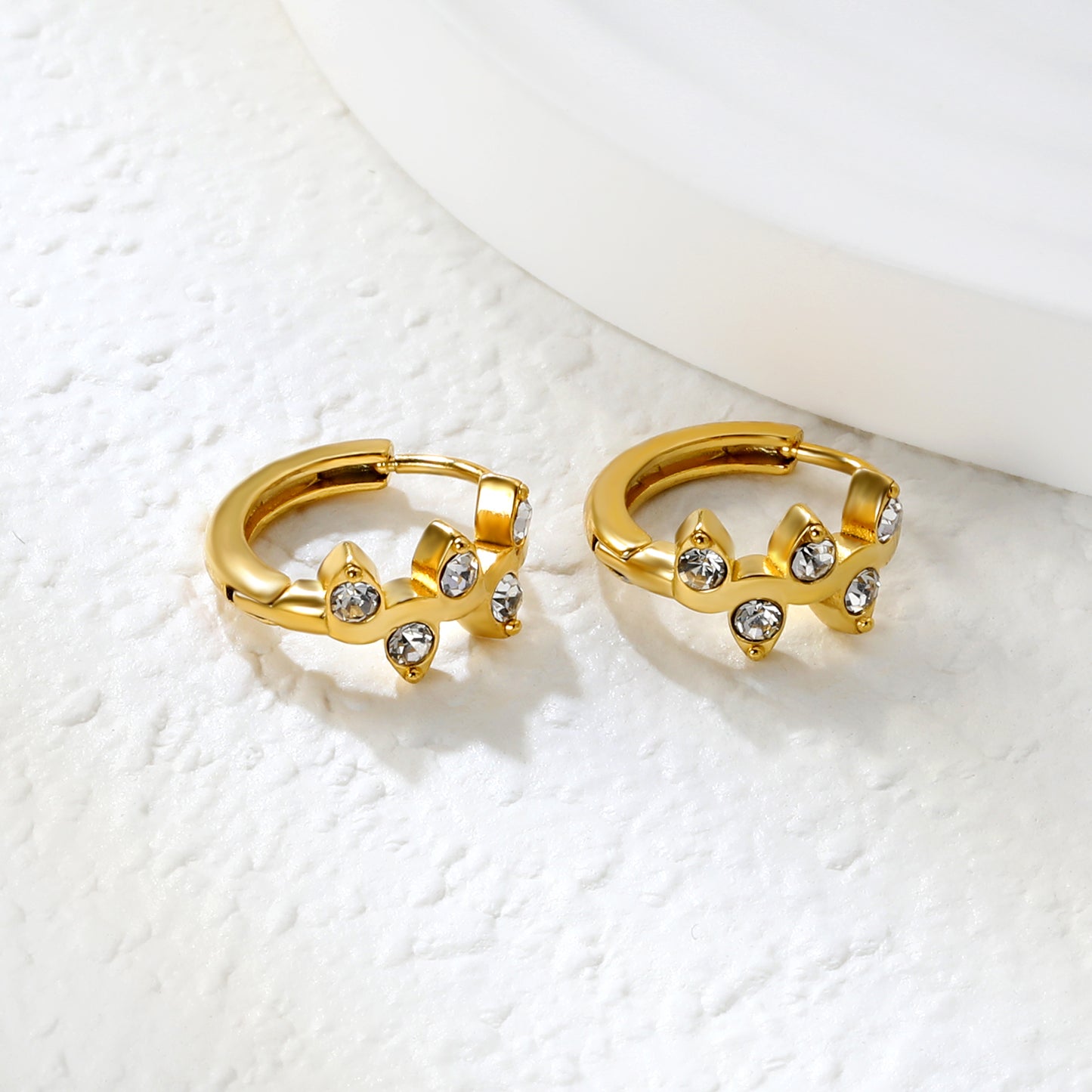 Bulk 4.2x8mm Three Angled Square Zircon Earrings | 2.2mm 10mm Inner Diameter Hook | Gold Plated Stainless Steel Fashion Jewelry