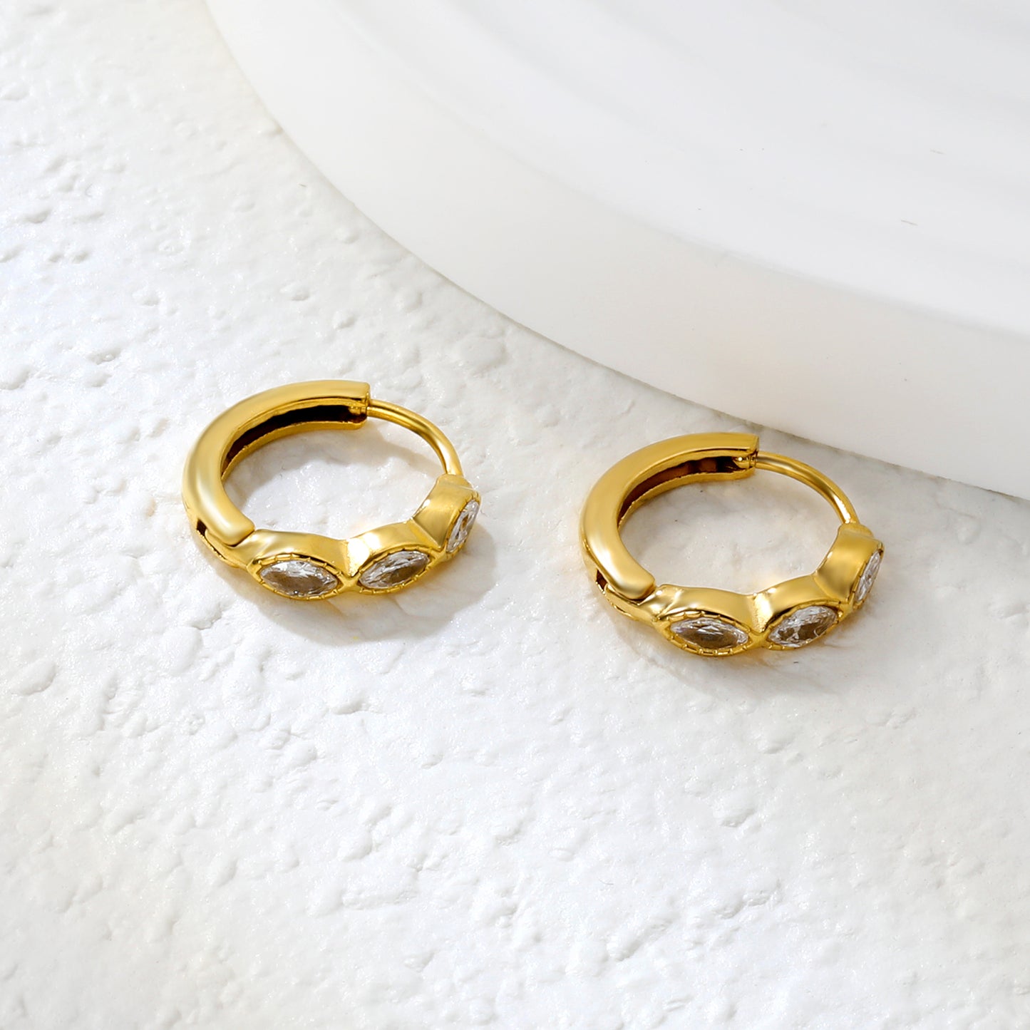 Wholesale Gold Stainless Steel Earrings Collection - 6 Trendy Styles with White Zircon/Czech Glass (2.2mm French Hooks)
