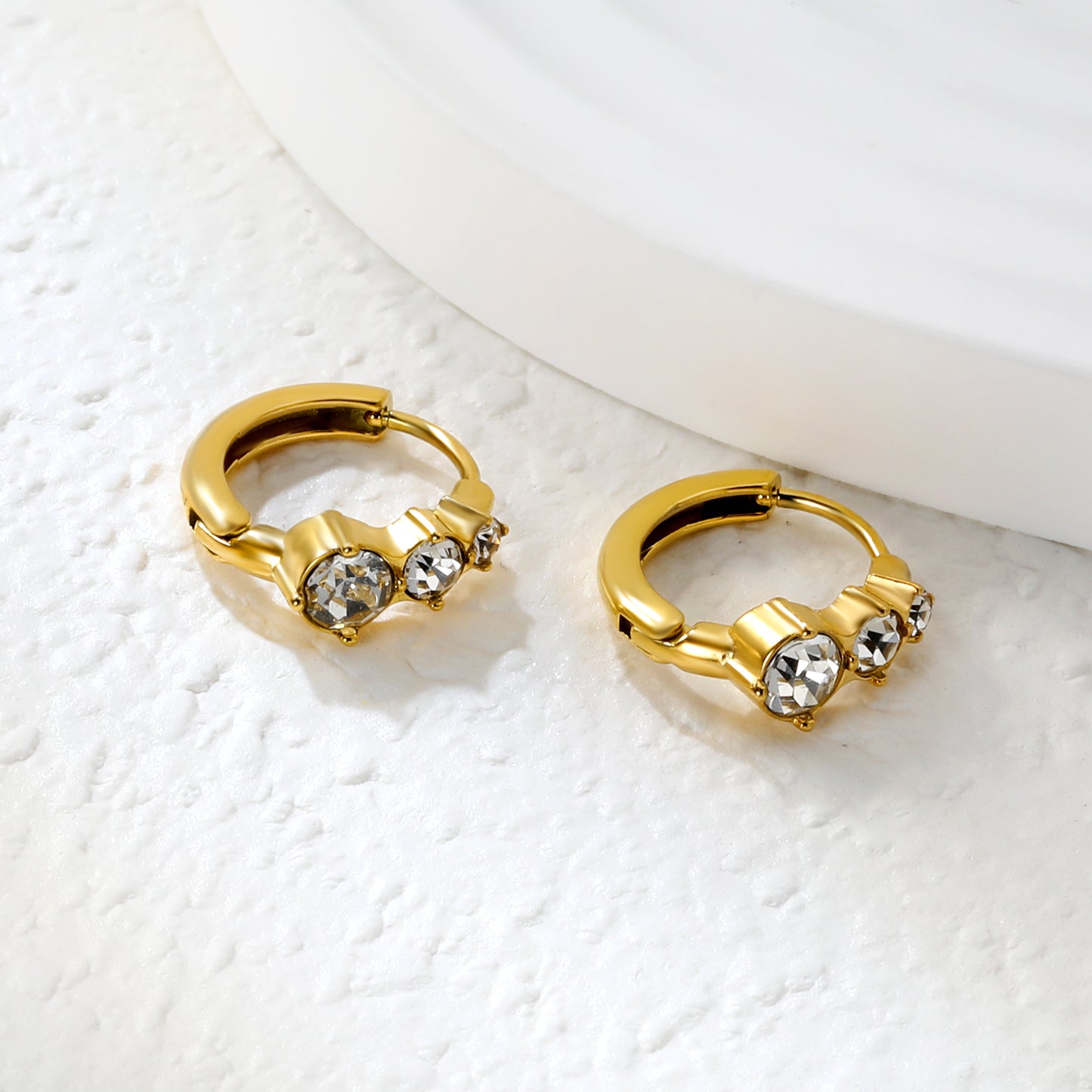 Wholesale Gold Stainless Steel Earrings Collection - 6 Trendy Styles with White Zircon/Czech Glass (2.2mm French Hooks)