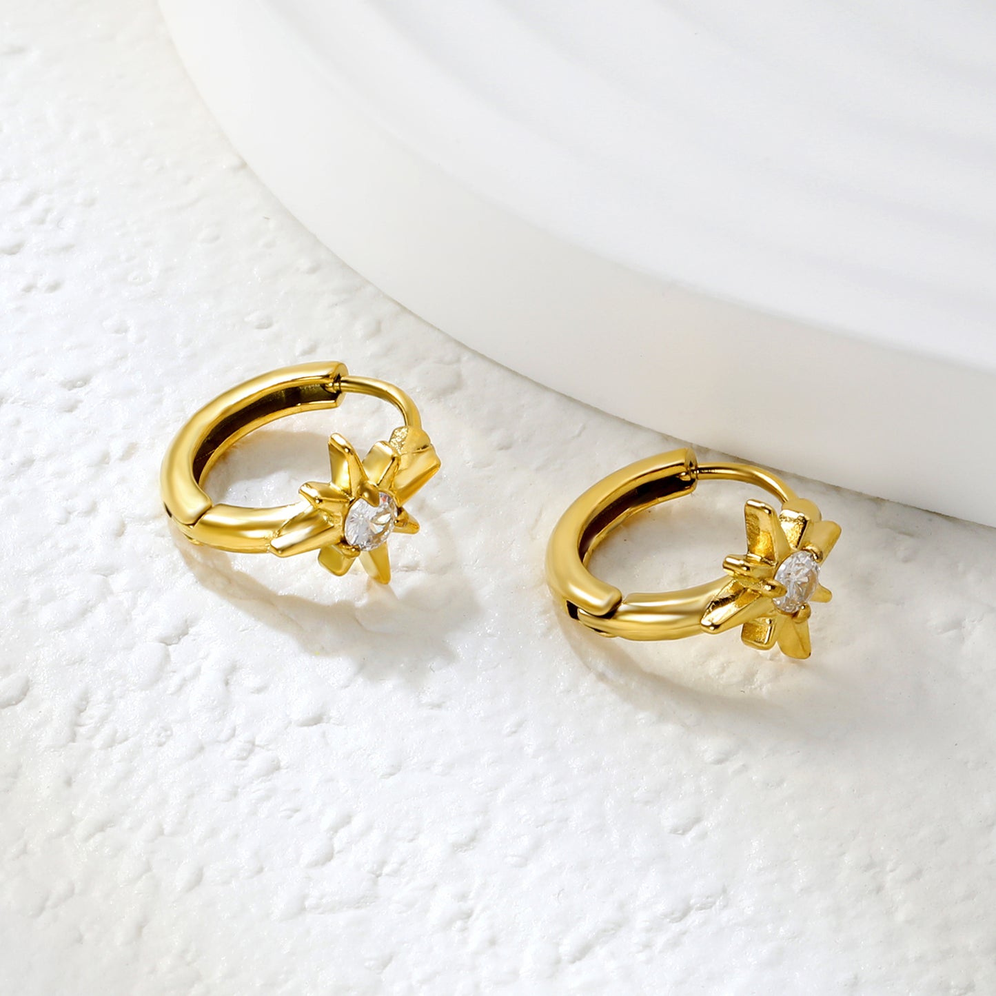✨ Wholesale Gold Stainless Steel Ear Cuff Set - 5 Styles (Stars/Crosses/Sunburst) w/ White Zircon | 10mm Inner Diameter (1.7-2.1g)