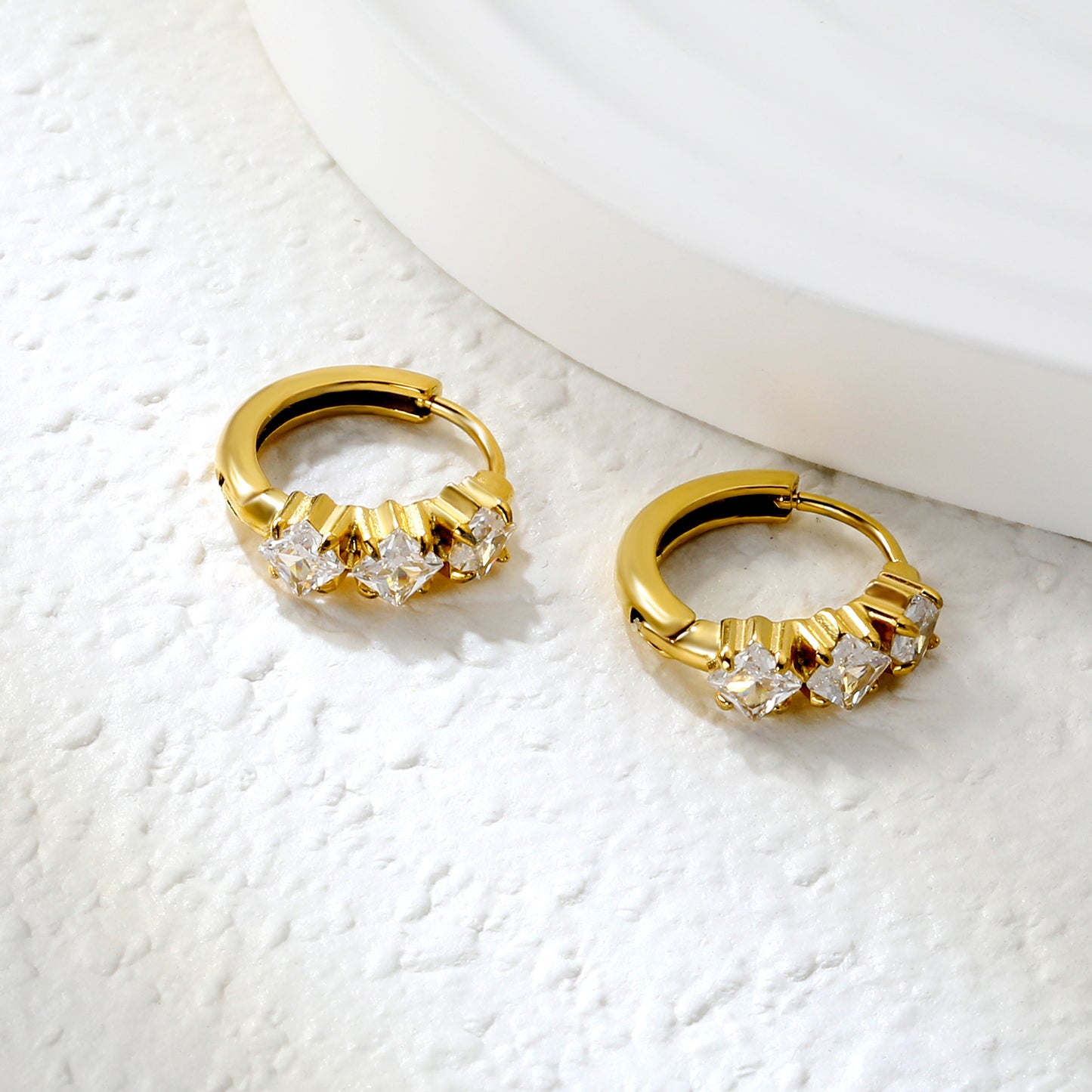 Bulk 4.2x8mm Three Angled Square Zircon Earrings | 2.2mm 10mm Inner Diameter Hook | Gold Plated Stainless Steel Fashion Jewelry