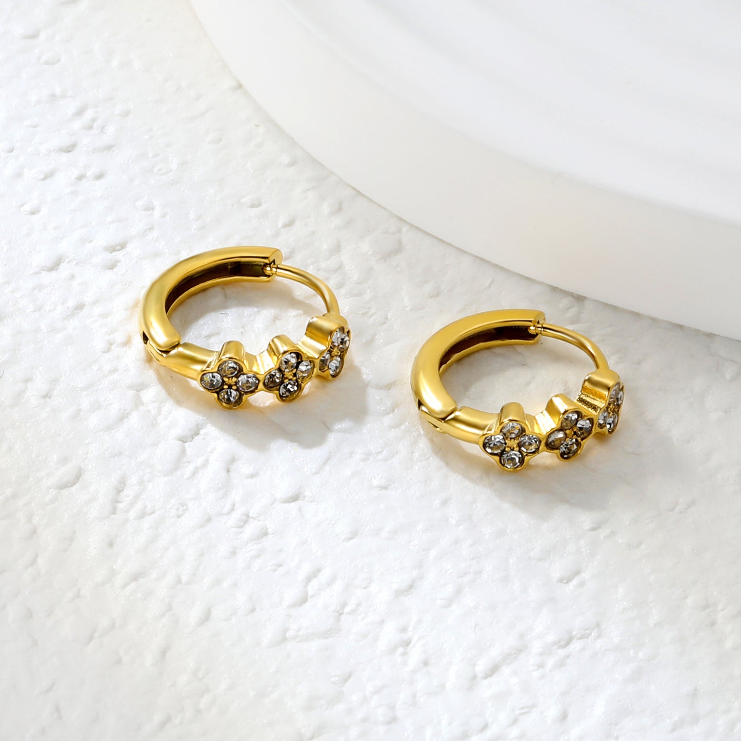Wholesale Gold Stainless Steel Earrings Collection - 6 Trendy Styles with White Zircon/Czech Glass (2.2mm French Hooks)
