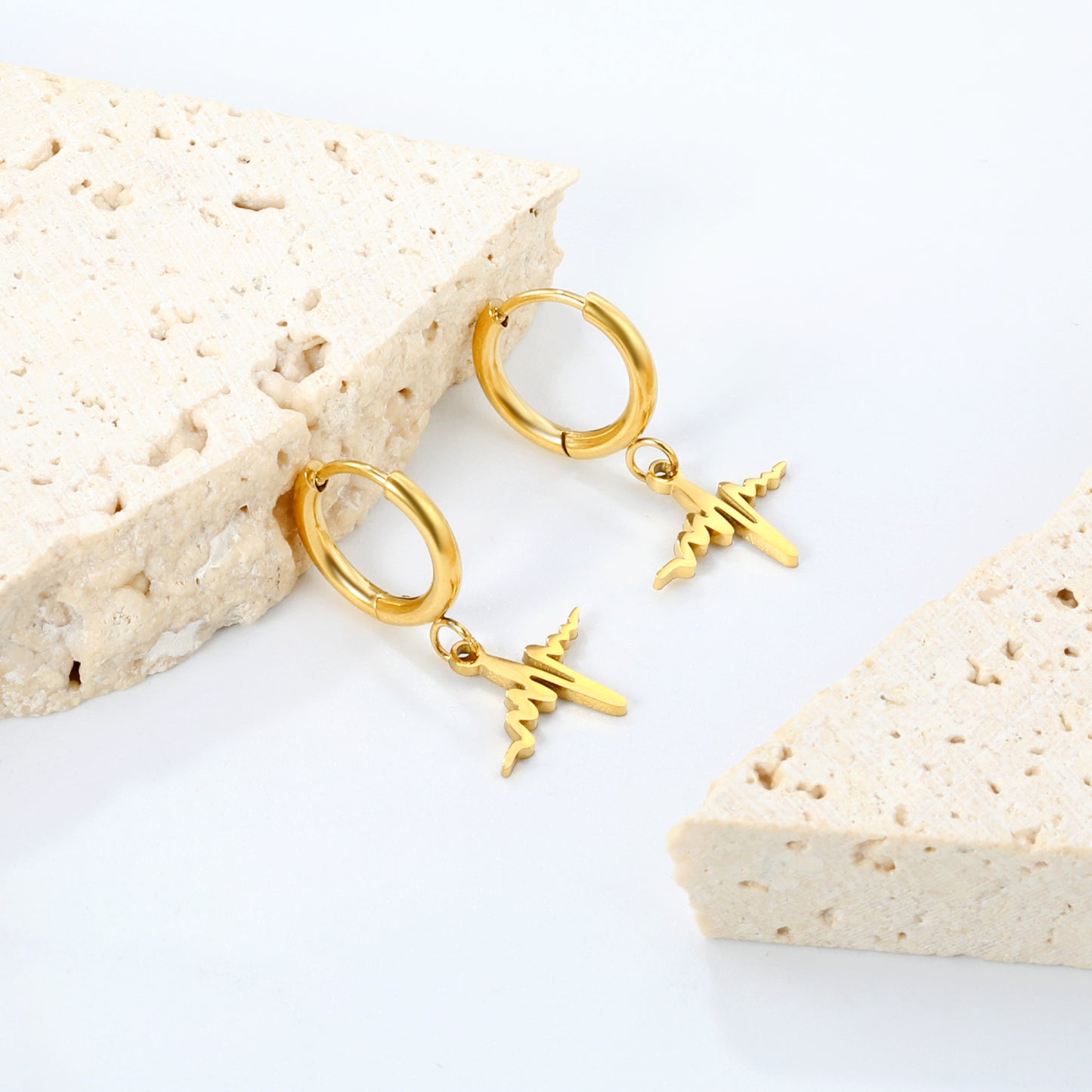 PVD 18k Gold Stainless Steel Hoop Earrings Women Punk Hip Pop Pendant