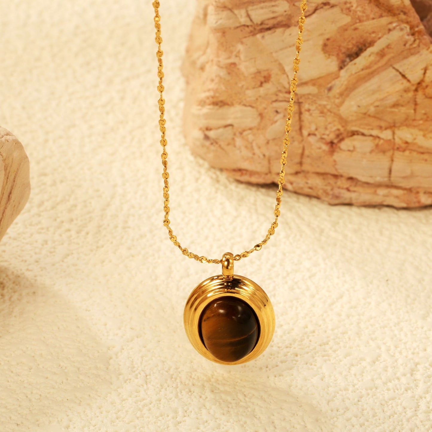 14*17mm oval with white/rose cat's eye/tiger's eye pendant 40+5cm+6mm round necklace gold color