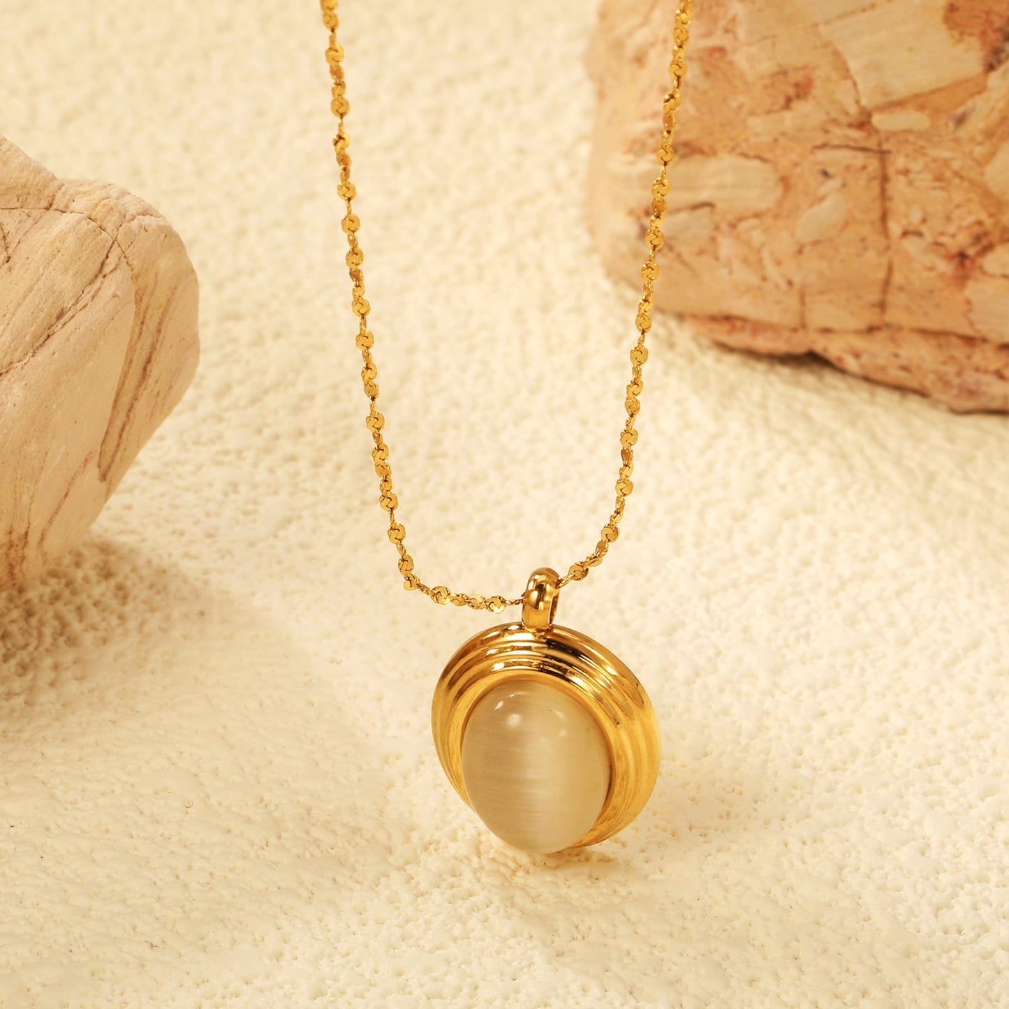 14*17mm oval with white/rose cat's eye/tiger's eye pendant 40+5cm+6mm round necklace gold color