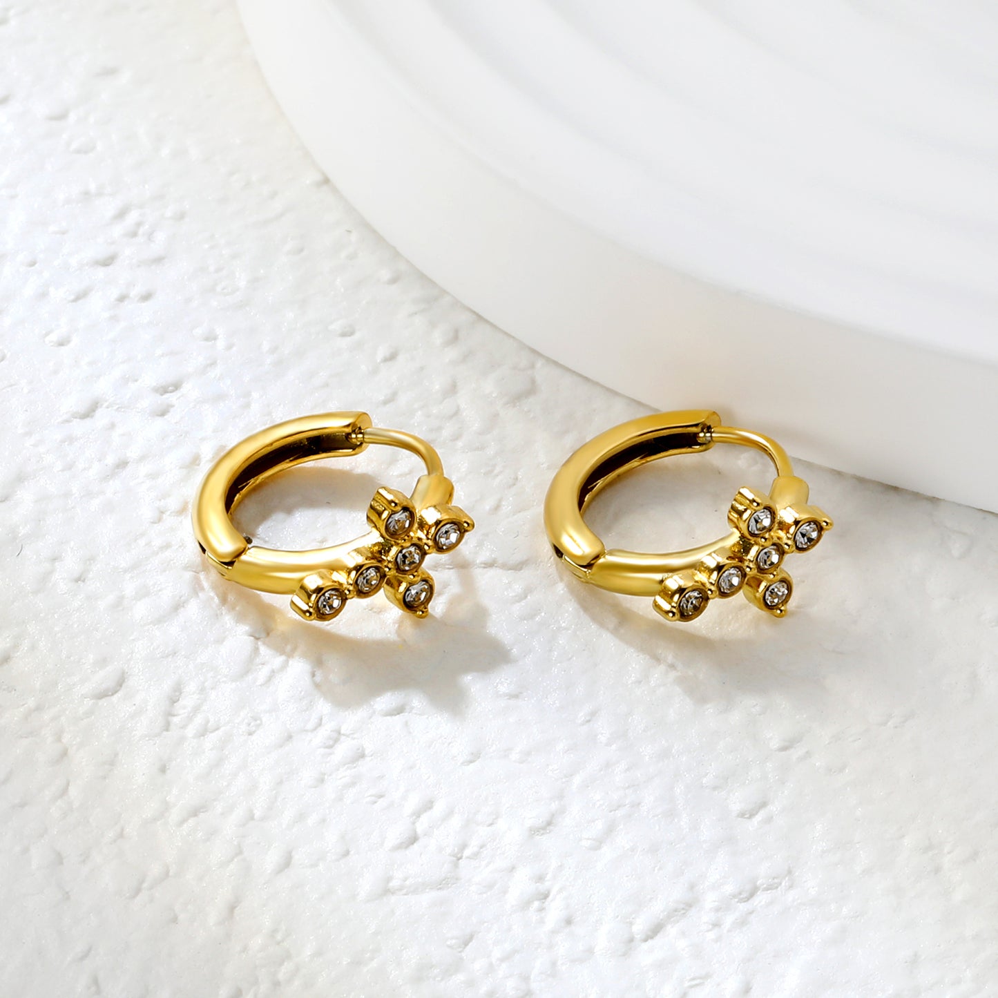 ✨ Wholesale Gold Stainless Steel Ear Cuff Set - 5 Styles (Stars/Crosses/Sunburst) w/ White Zircon | 10mm Inner Diameter (1.7-2.1g)