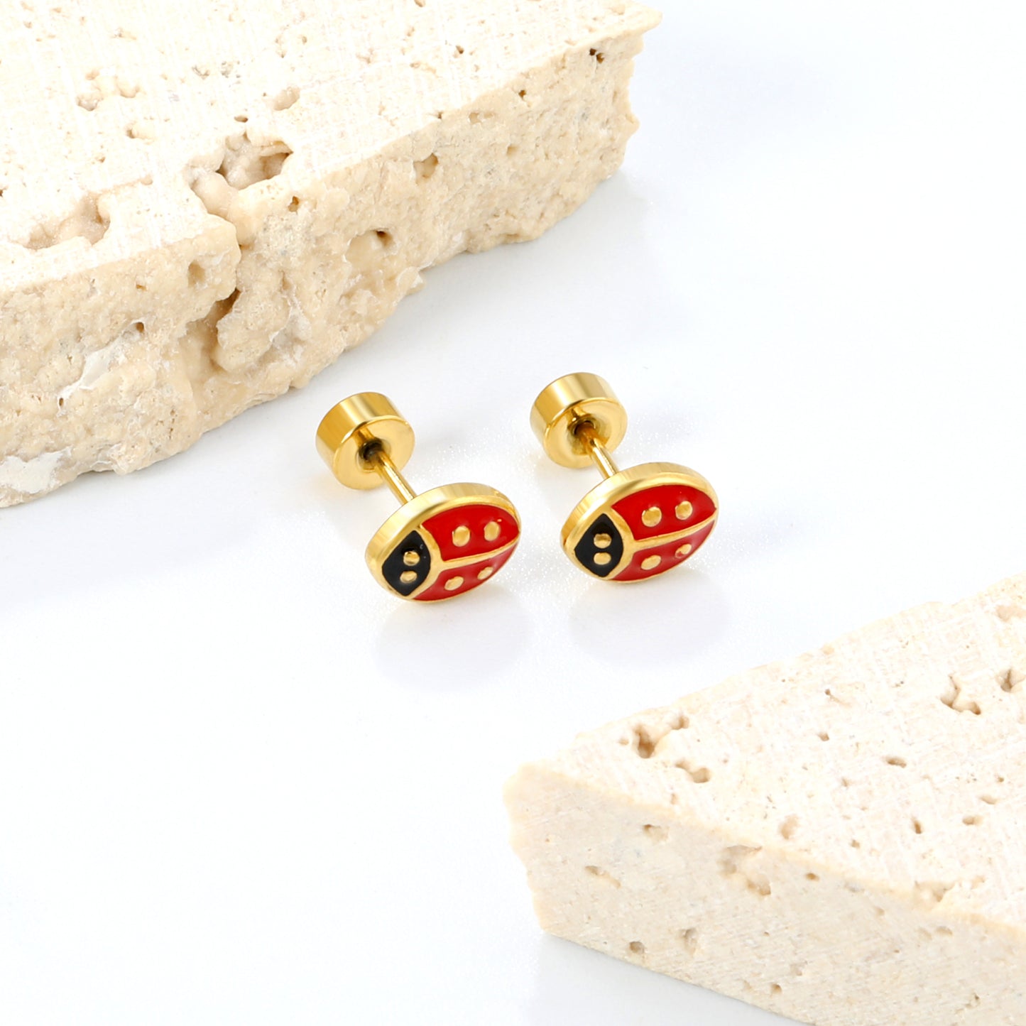 6*7.3mm Kids enamel drip oil Jewelry Red Ladybug Screw Back Earrings Lovely