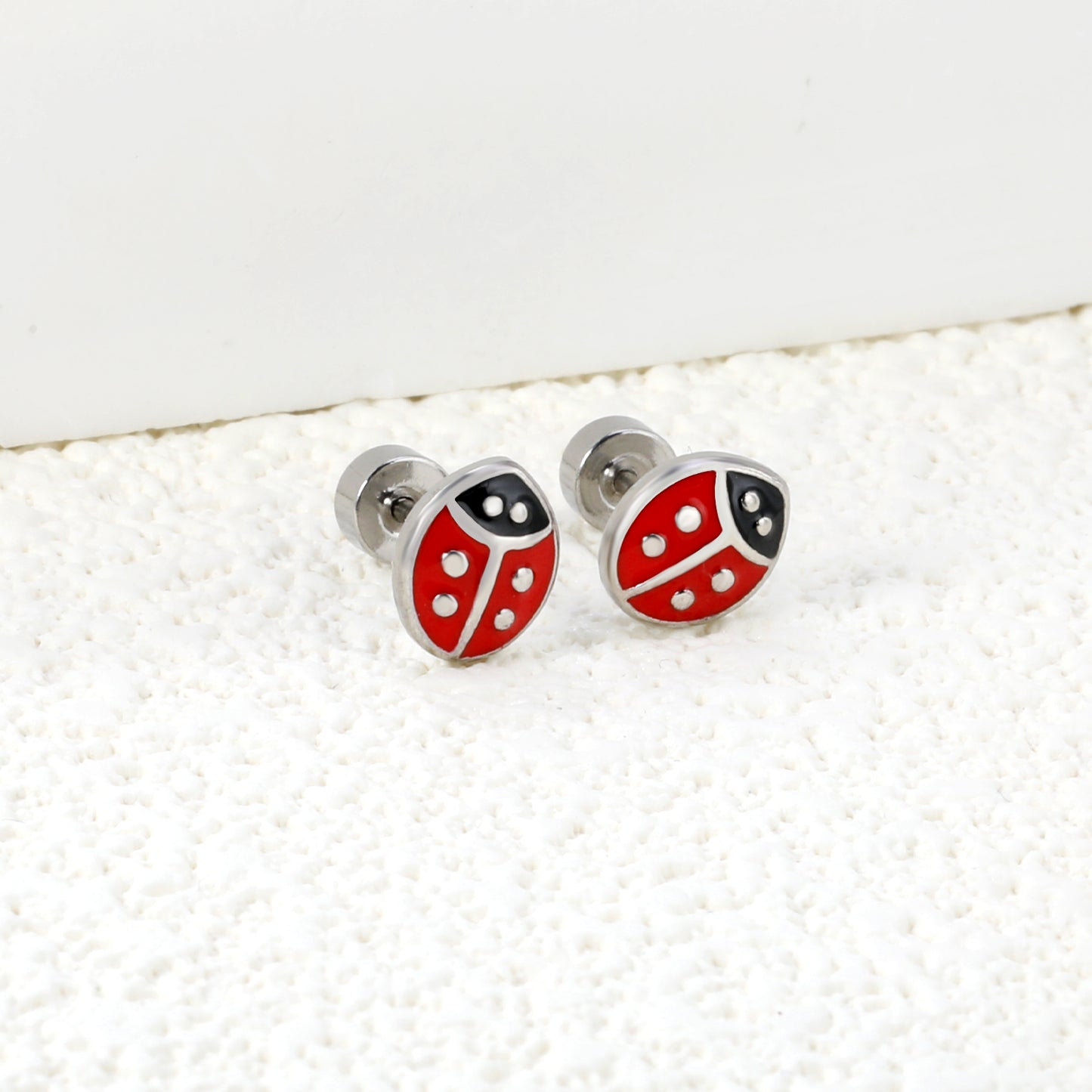 6*7.3mm Kids enamel drip oil Jewelry Red Ladybug Screw Back Earrings Lovely