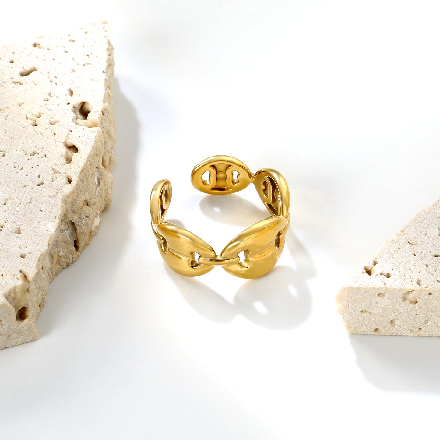 ✨ Wholesale Stainless Steel Open Ring - Gold Tone Adjustable Size 8 (10mm Height, 2.8g)