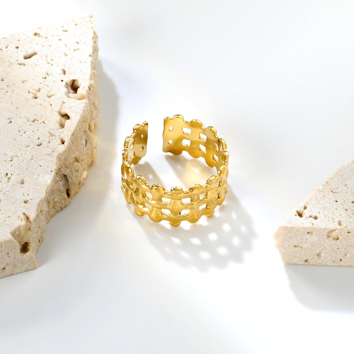 11.8mm Gold Stainless Steel Open Ring - Adjustable (2.8g) - Bulk Wholesale Jewelry (10/50/100pcs) - Hypoallergenic Statement Ring