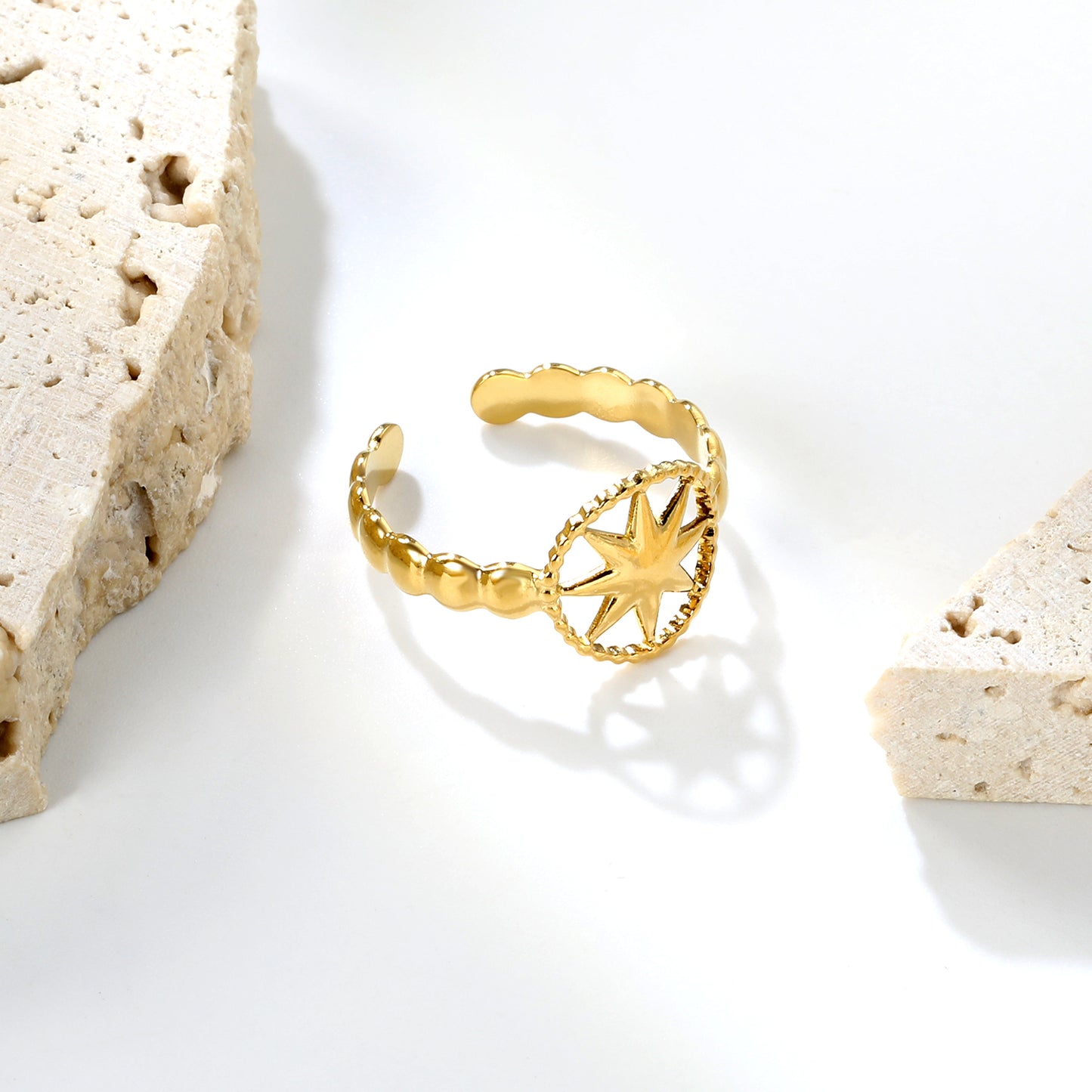 ⨠Wholesale Gold Stainless Steel Statement Ring - 11.9mm Height Open Band | Size 8 (1.4g)
