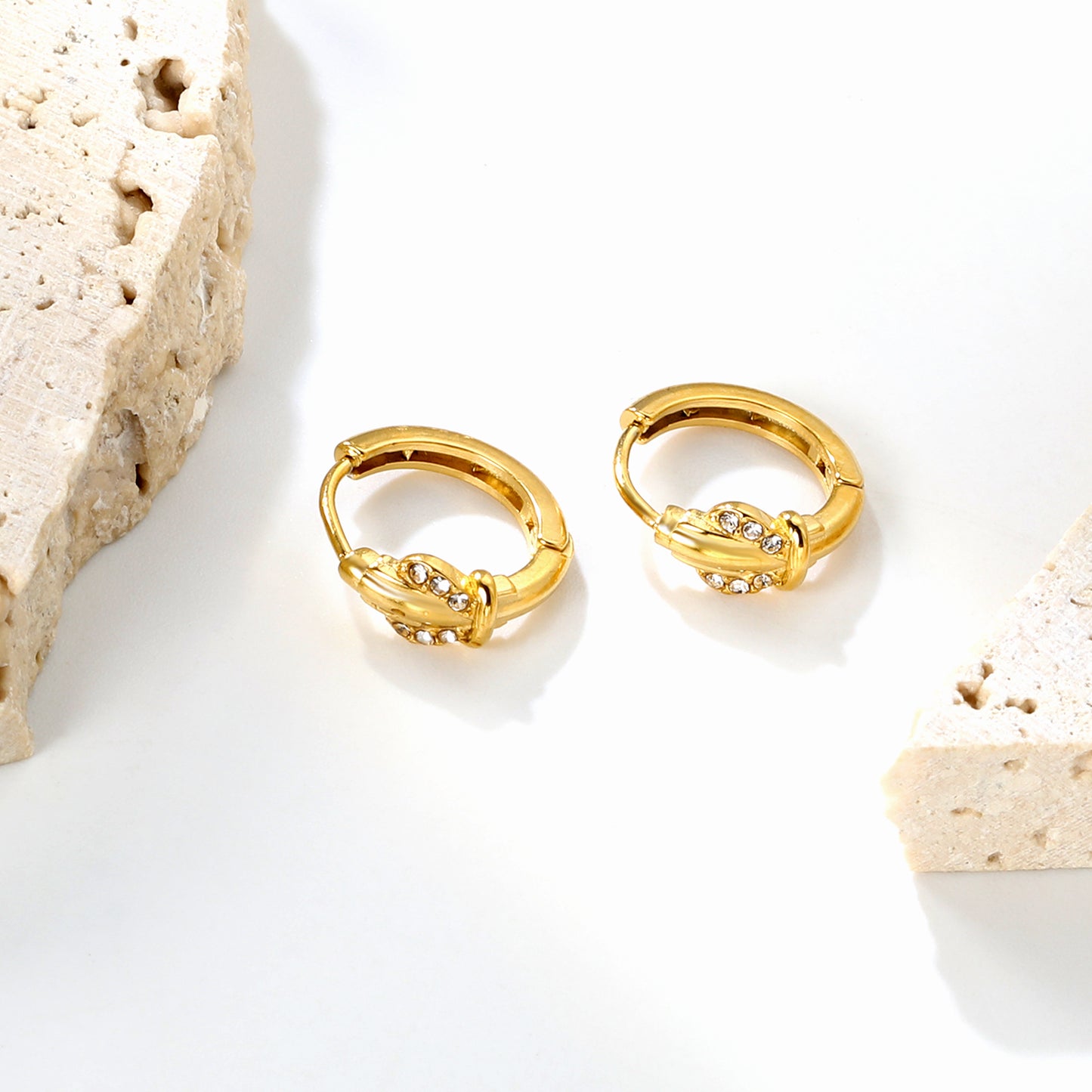 Bulk 4.2x8mm Three Angled Square Zircon Earrings | 2.2mm 10mm Inner Diameter Hook | Gold Plated Stainless Steel Fashion Jewelry