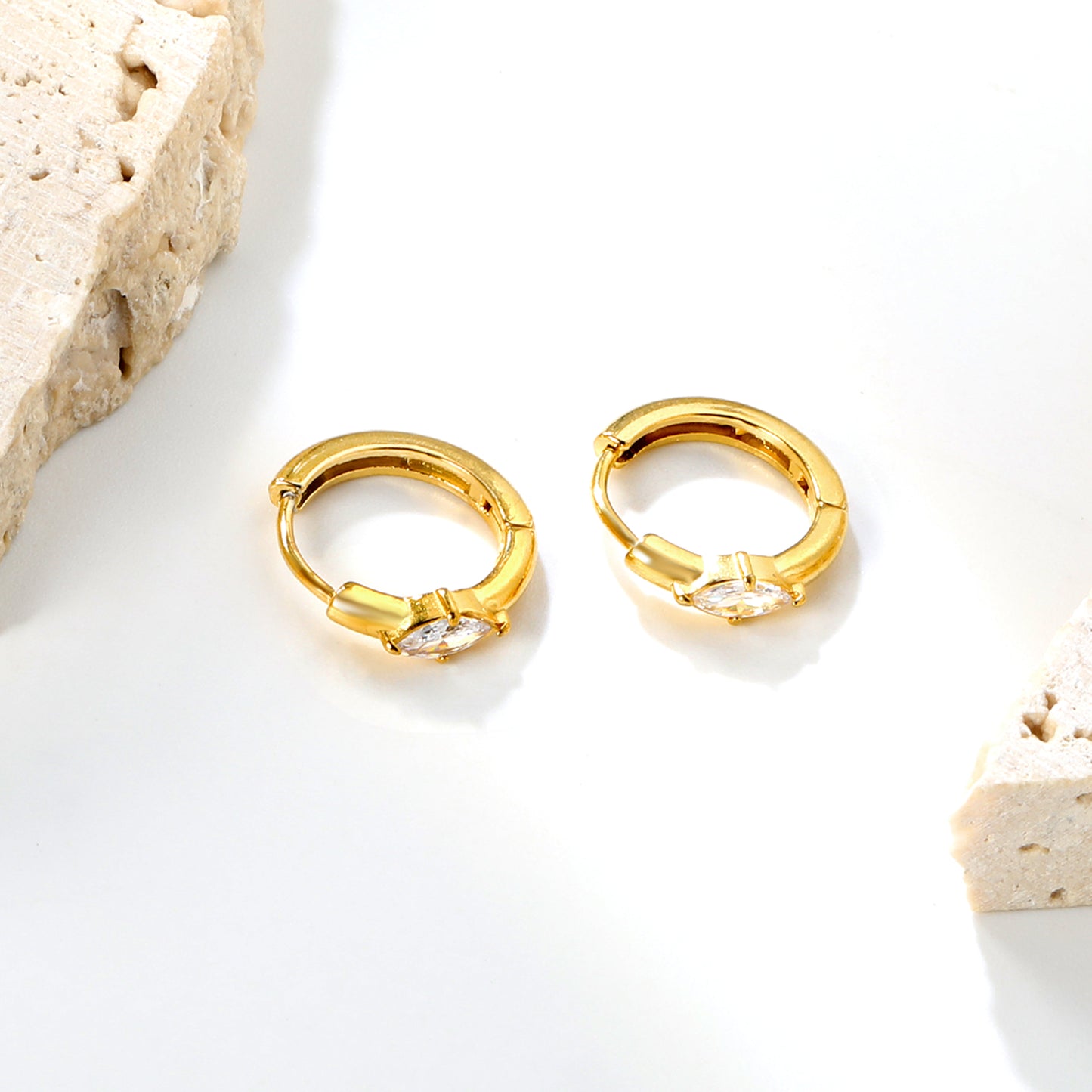 Bulk 4.2x8mm Three Angled Square Zircon Earrings | 2.2mm 10mm Inner Diameter Hook | Gold Plated Stainless Steel Fashion Jewelry