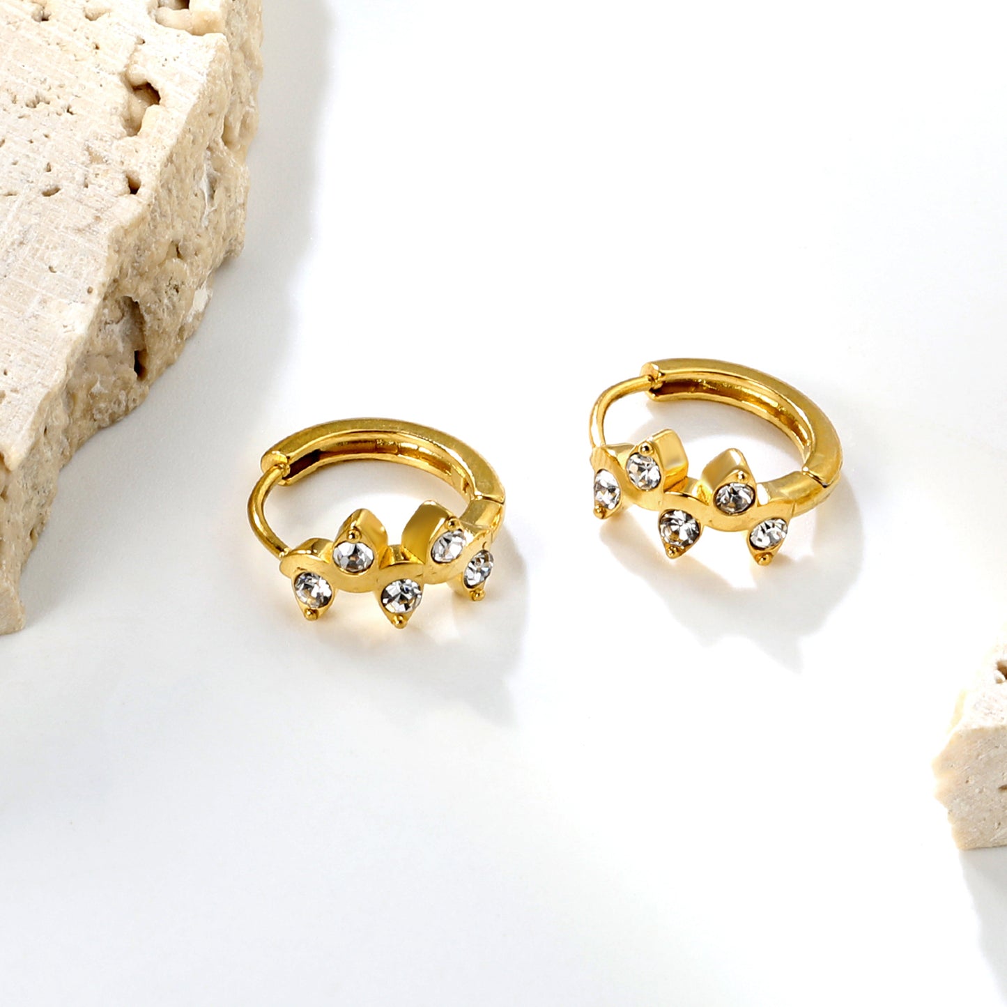 Bulk 4.2x8mm Three Angled Square Zircon Earrings | 2.2mm 10mm Inner Diameter Hook | Gold Plated Stainless Steel Fashion Jewelry