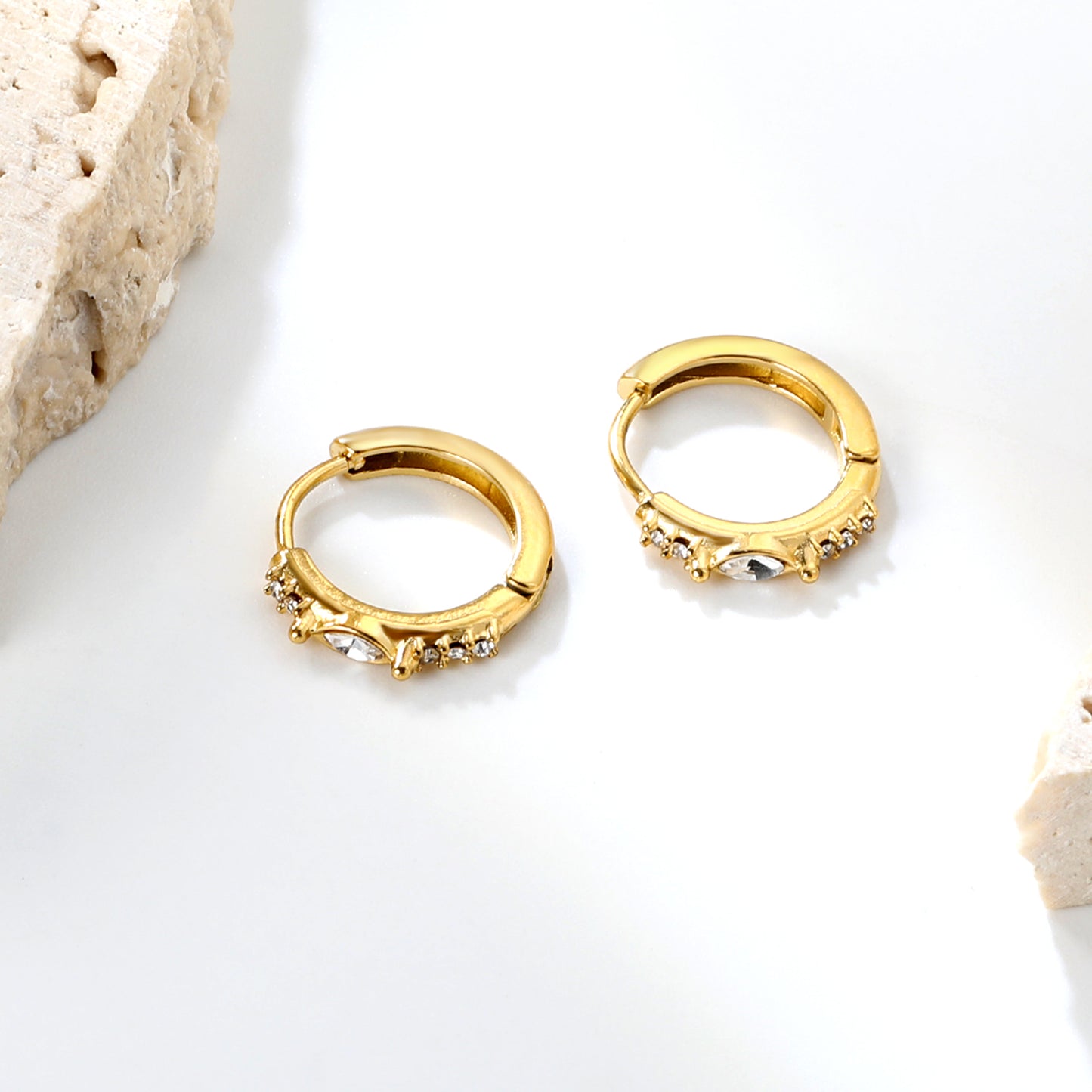 Wholesale Gold Stainless Steel Earrings Collection - 6 Trendy Styles with White Zircon/Czech Glass (2.2mm French Hooks)