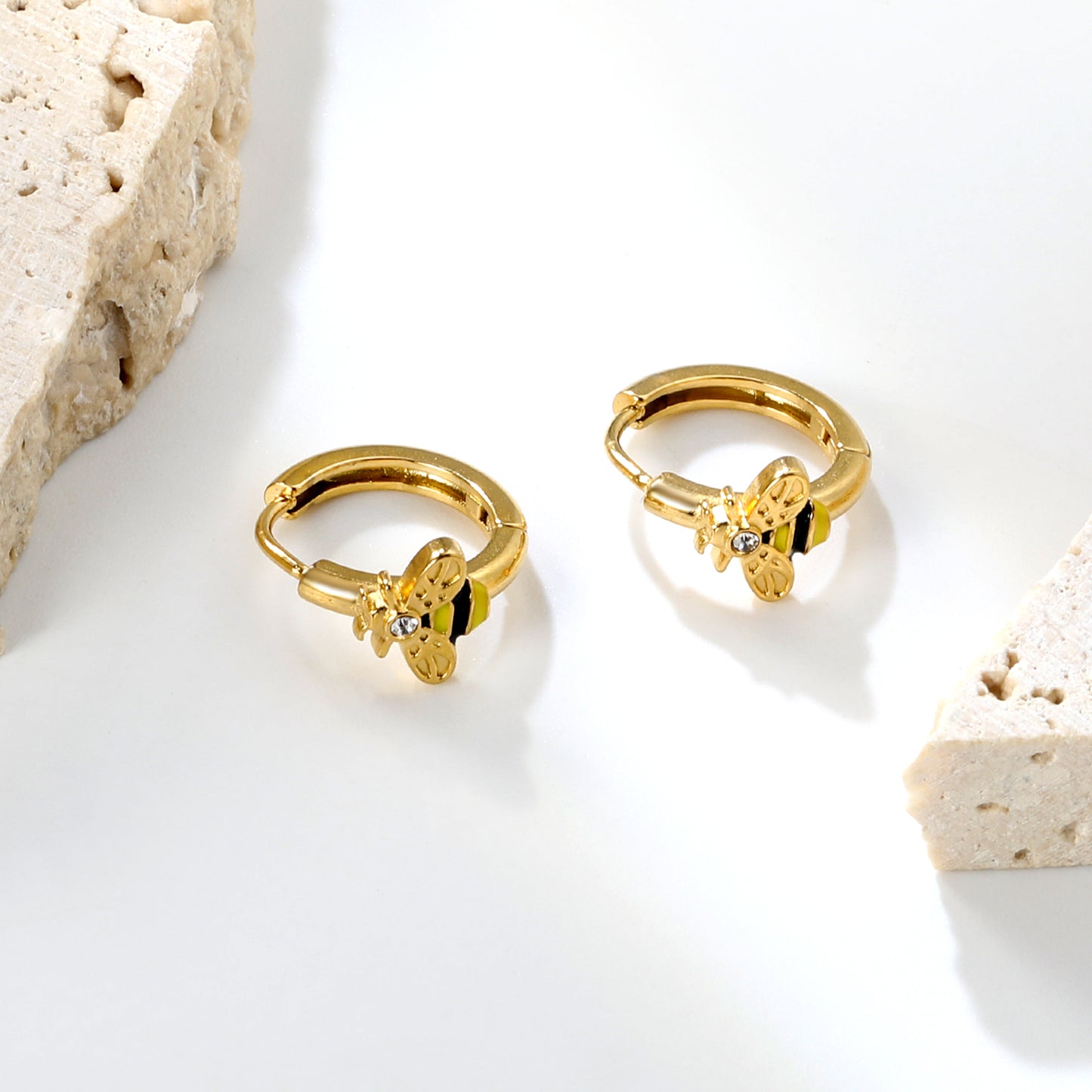 Wholesale Nature-Inspired Earrings – Butterfly & Bee Designs with White Zircon/Czech Glass (Gold Stainless Steel, 2.2mm French Hook)