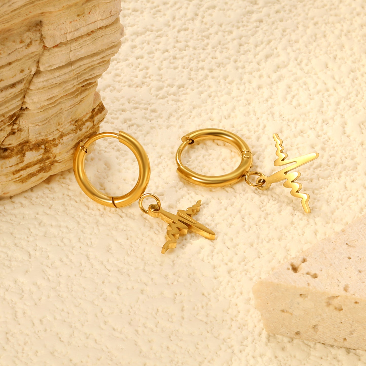 PVD 18k Gold Stainless Steel Hoop Earrings Women Punk Hip Pop Pendant