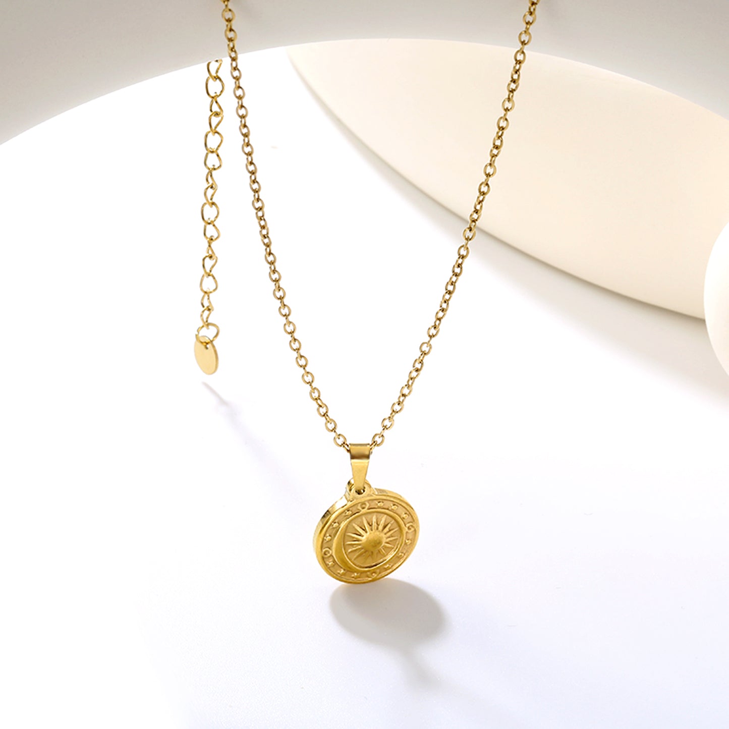 ⨠Wholesale Sun Moon Star Compass Pendant Necklace - 15.4mm Stainless Steel w/ 45+5cm Chain (5.5g)