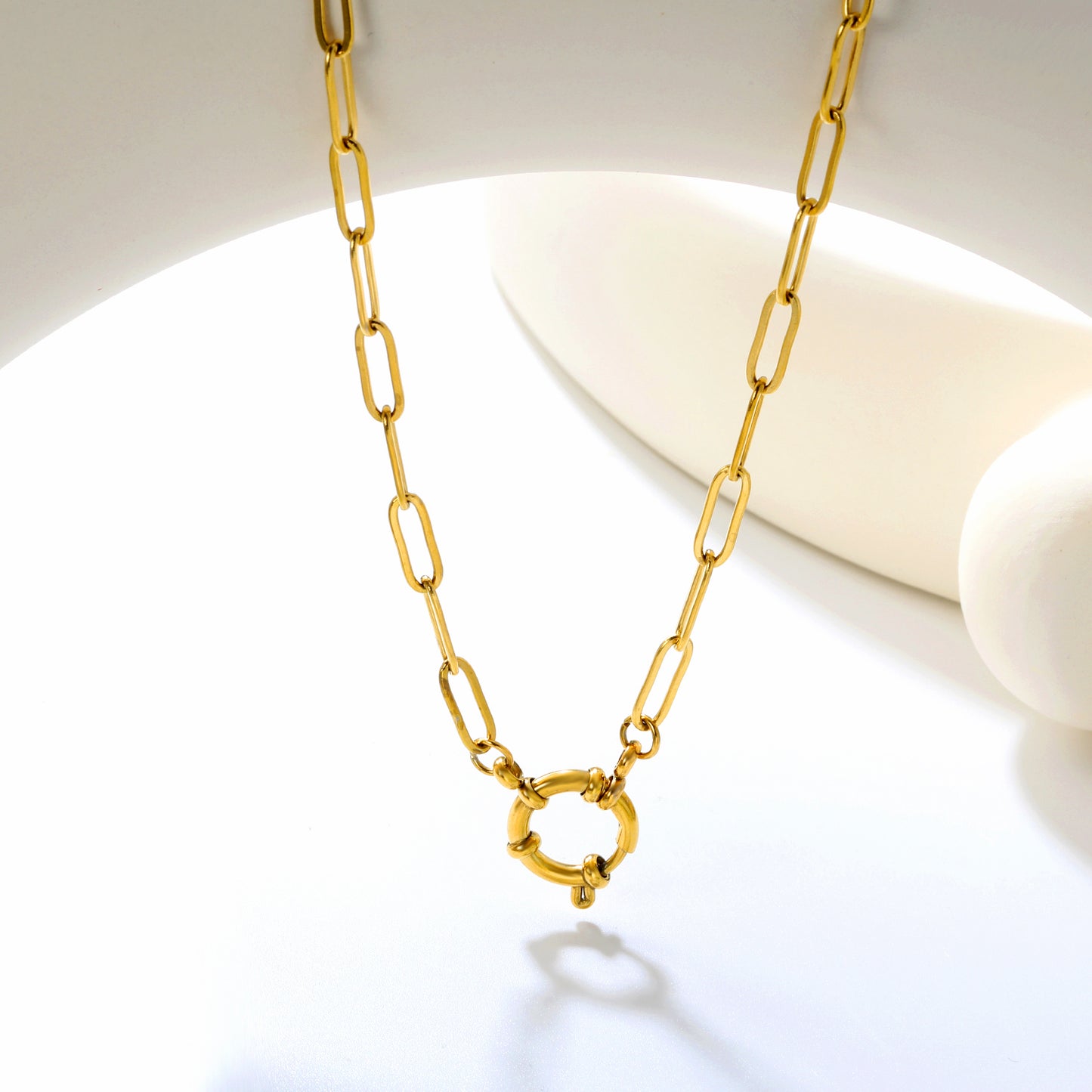 ✨ Wholesale Gold Stainless Steel Necklace Set - 5x7mm O-Link Chain & 4x12mm Long Flat Cross Chain (40cm)
